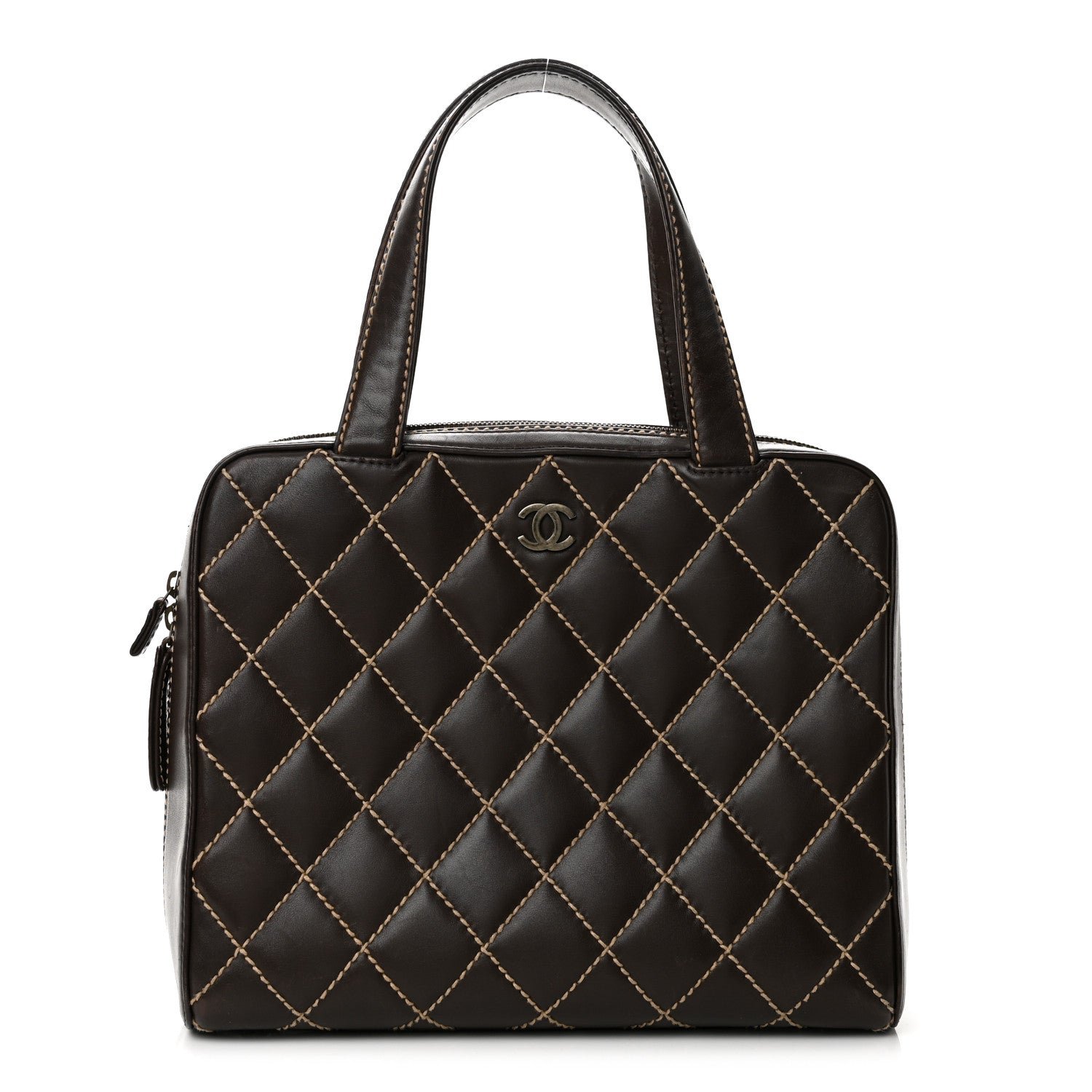 Chanel Calfskin Wild Stitch Vertical Top Handle Bag Brown