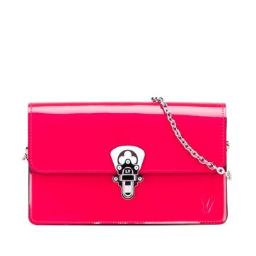 Patent Leather Portefeuille Cherrywood Wallet On Chain