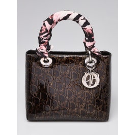 Christian Dior Brown Embossed Patent Leather Ultimate Medium Lady Dior Bag