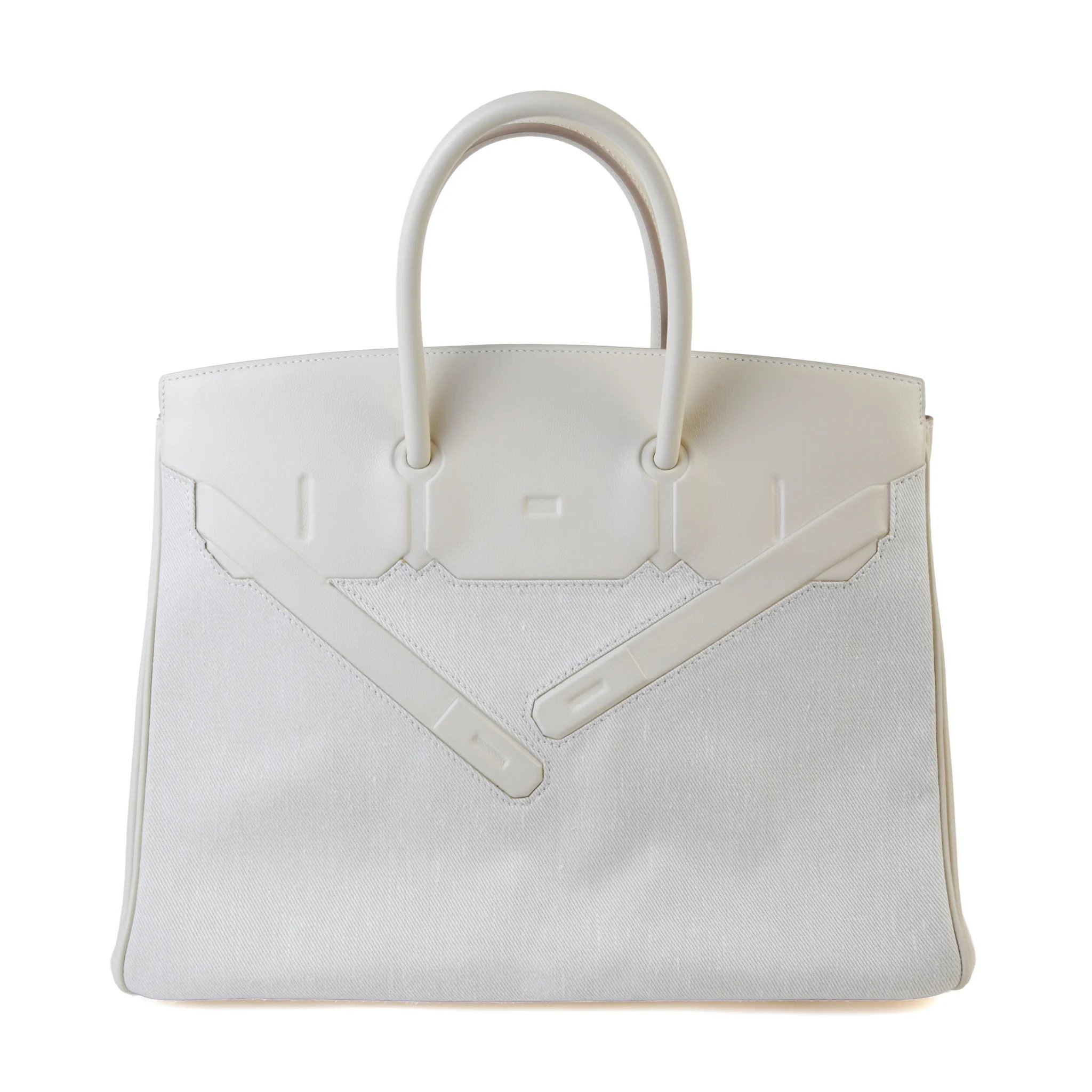 Good ( Rank AB) HERMÈS Limited Edition Birkin 35 Shadow White (01) Toile H canvas Swift Palladium hardware Square N (2010)