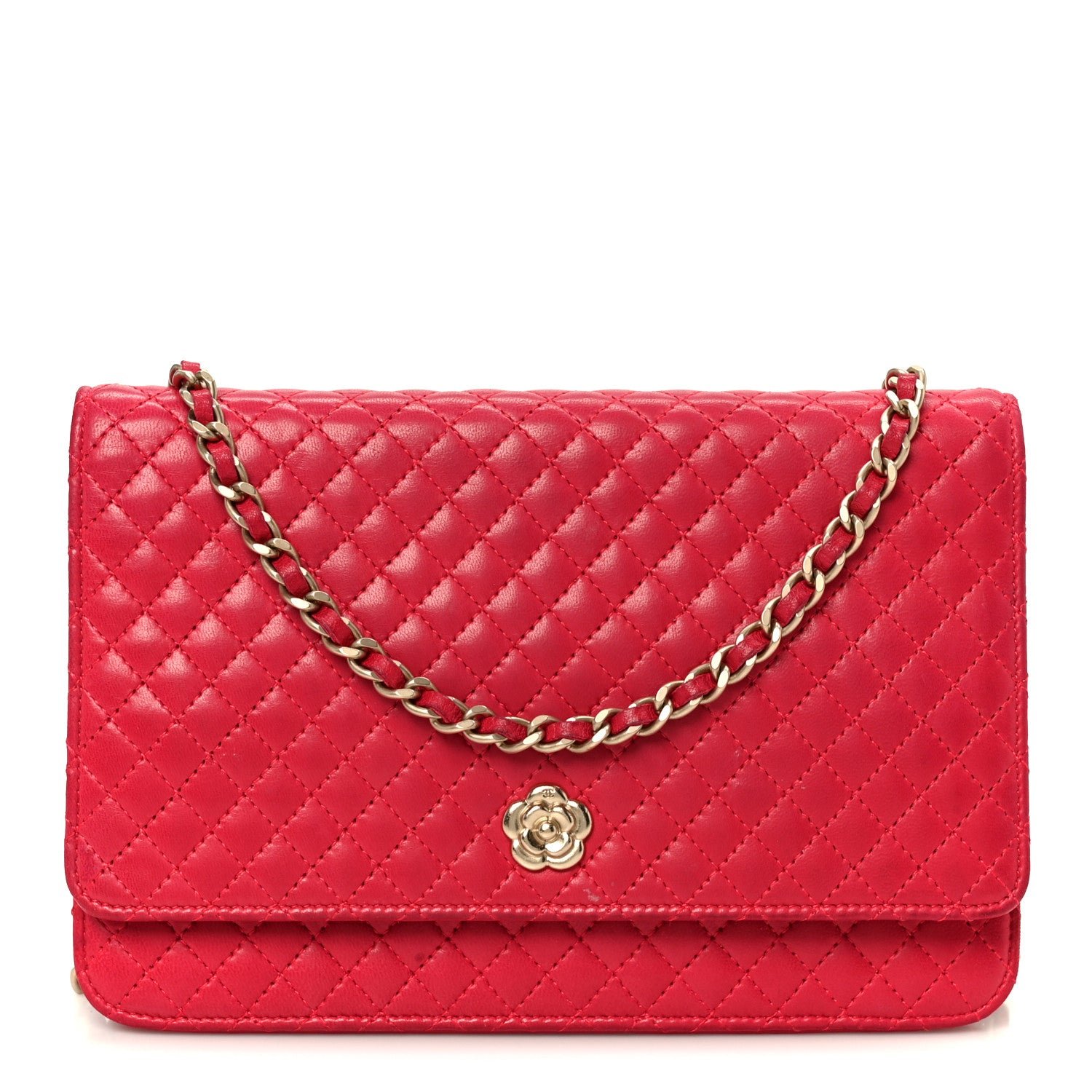 Chanel Lambskin Micro Quilted Wallet On Chain WOC Fuchsia