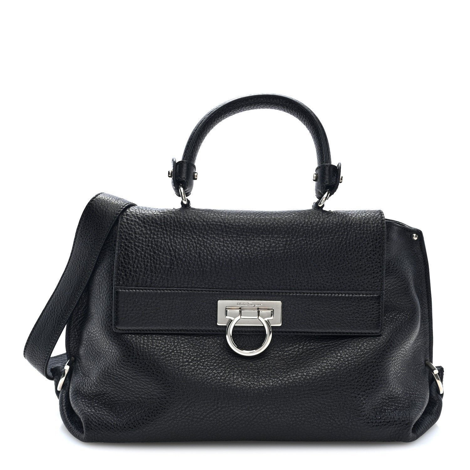 Salvatore Ferragamo Grained Calfskin Medium Sofia Satchel Black