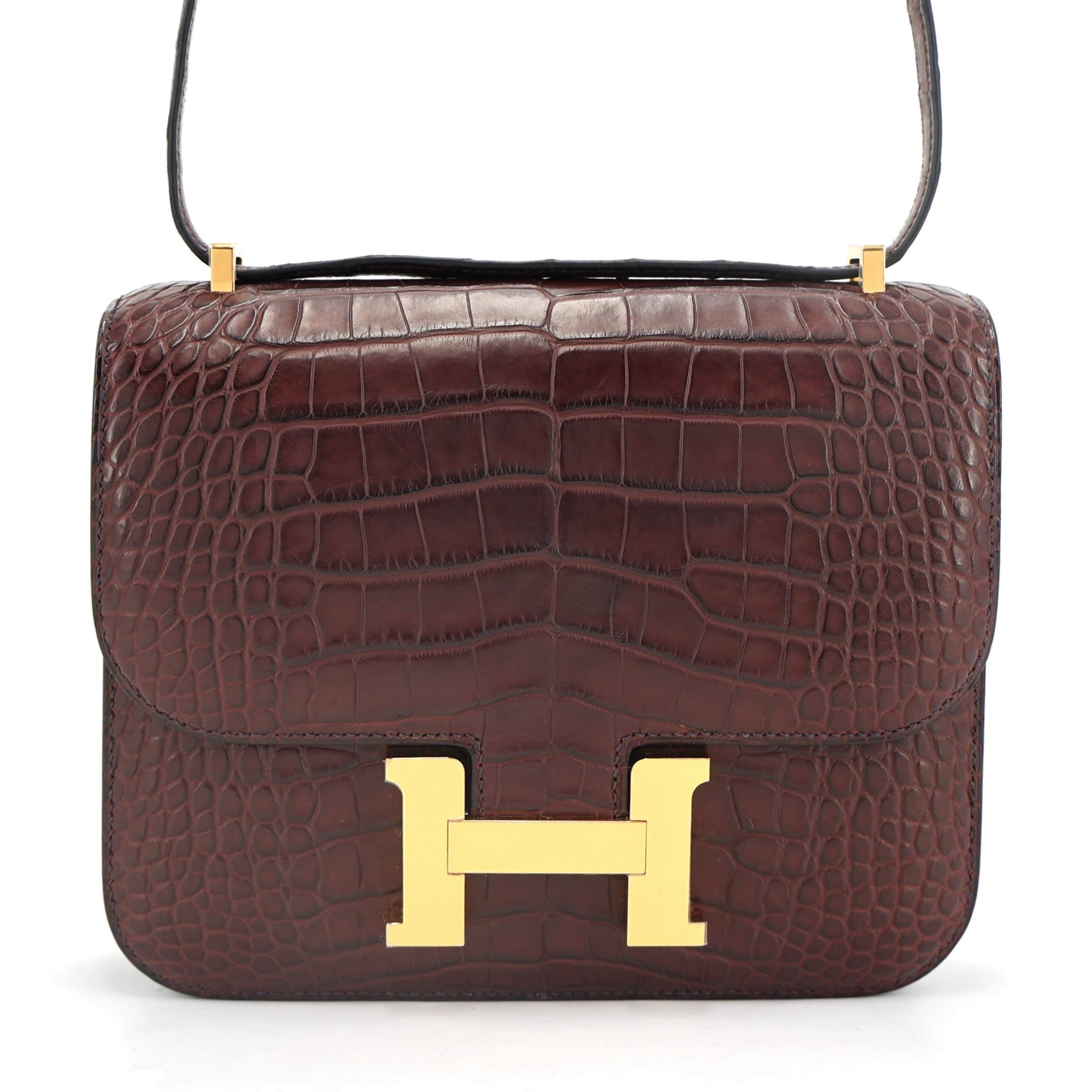 Hermes Unused ( Rank NS ) HERMÈS Constance Mini Rouge Sellier (0G) Matte Alligator Gold hardware Z (2021)