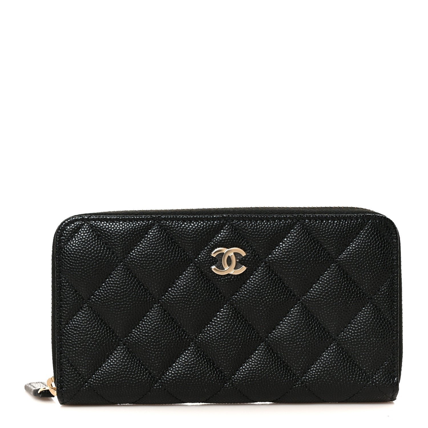 Caviar Quilted Medium Zip Around Wallet Black