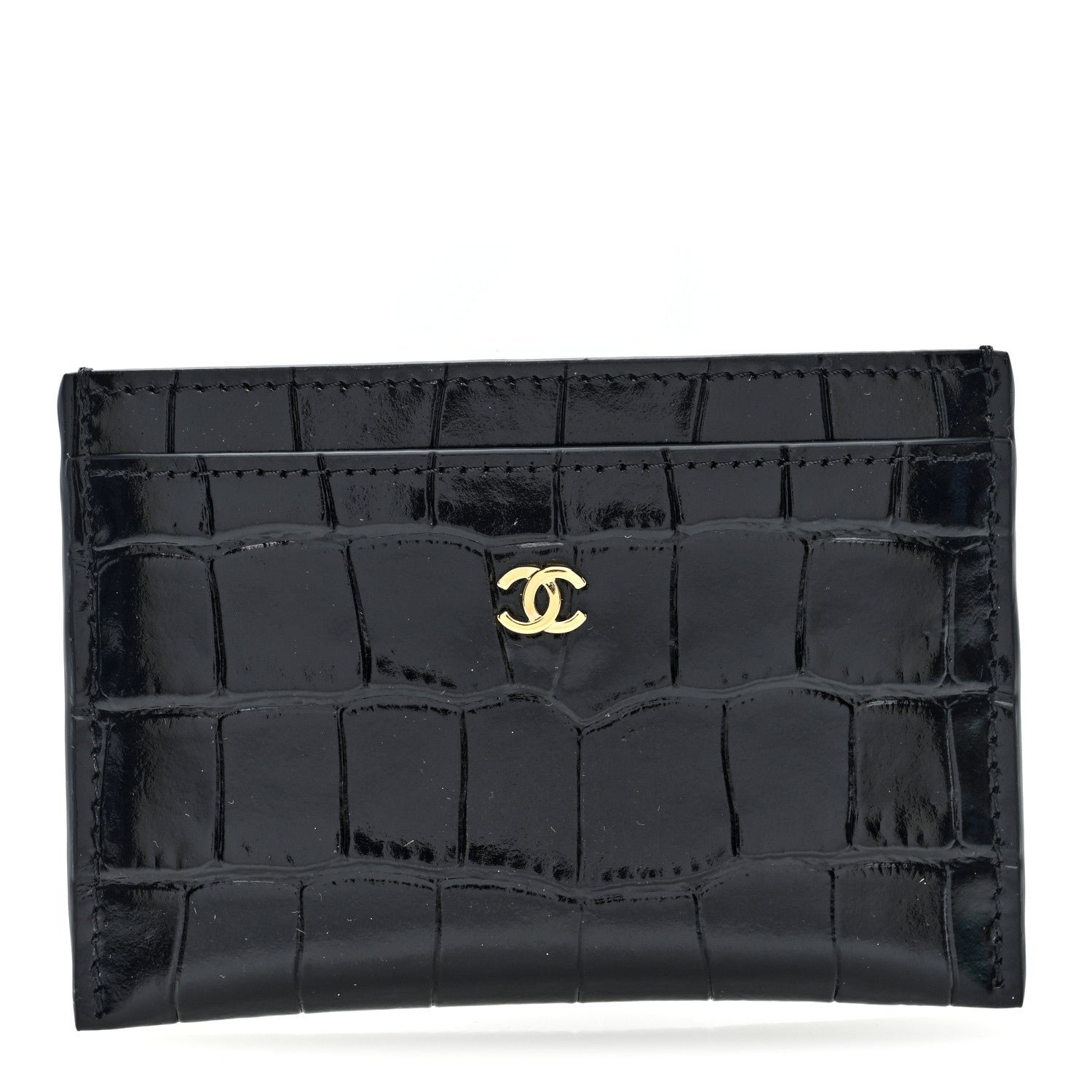 Chanel Calfskin Crocodile Embossed Crococo Card Holder Black