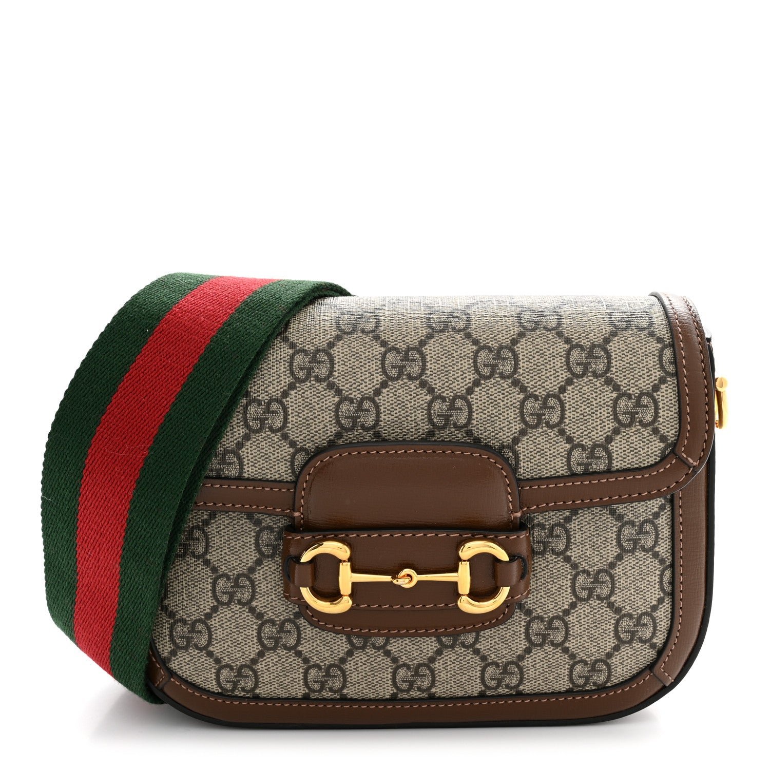 Gucci GG Supreme Monogram Web Mini Horsebit 1955 Shoulder Bag Beige Brown Sugar