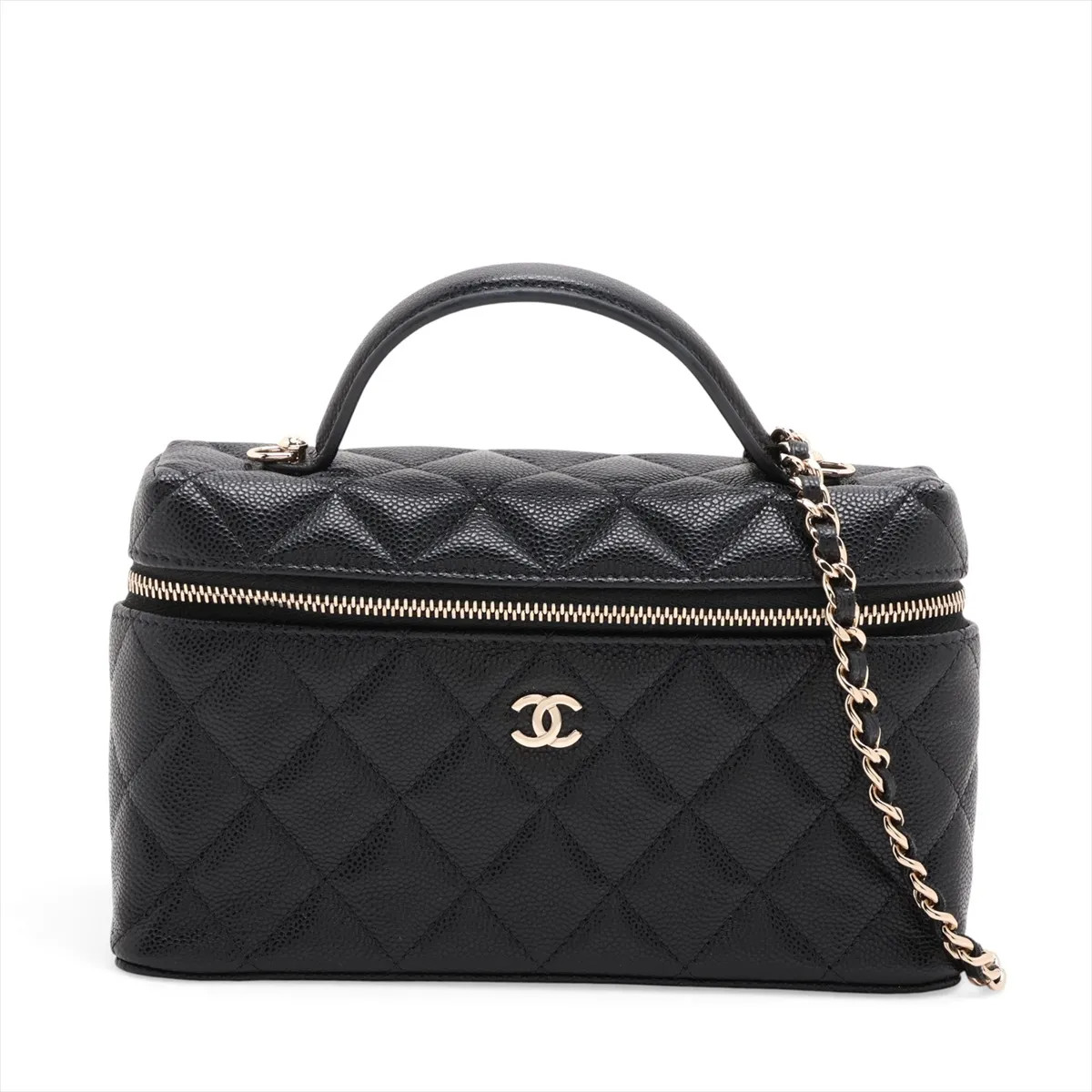 Chanel Matelasse Caviar Skin Vanity bag Black Gold Metal Fittings random plate