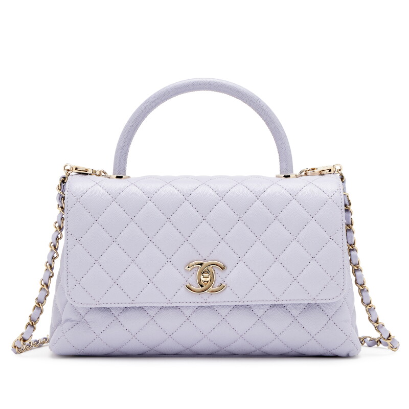 Light Purple Lilac Quilted Caviar Medium Coco Top Handle Flap Bag Light Gold Hardware, 2021