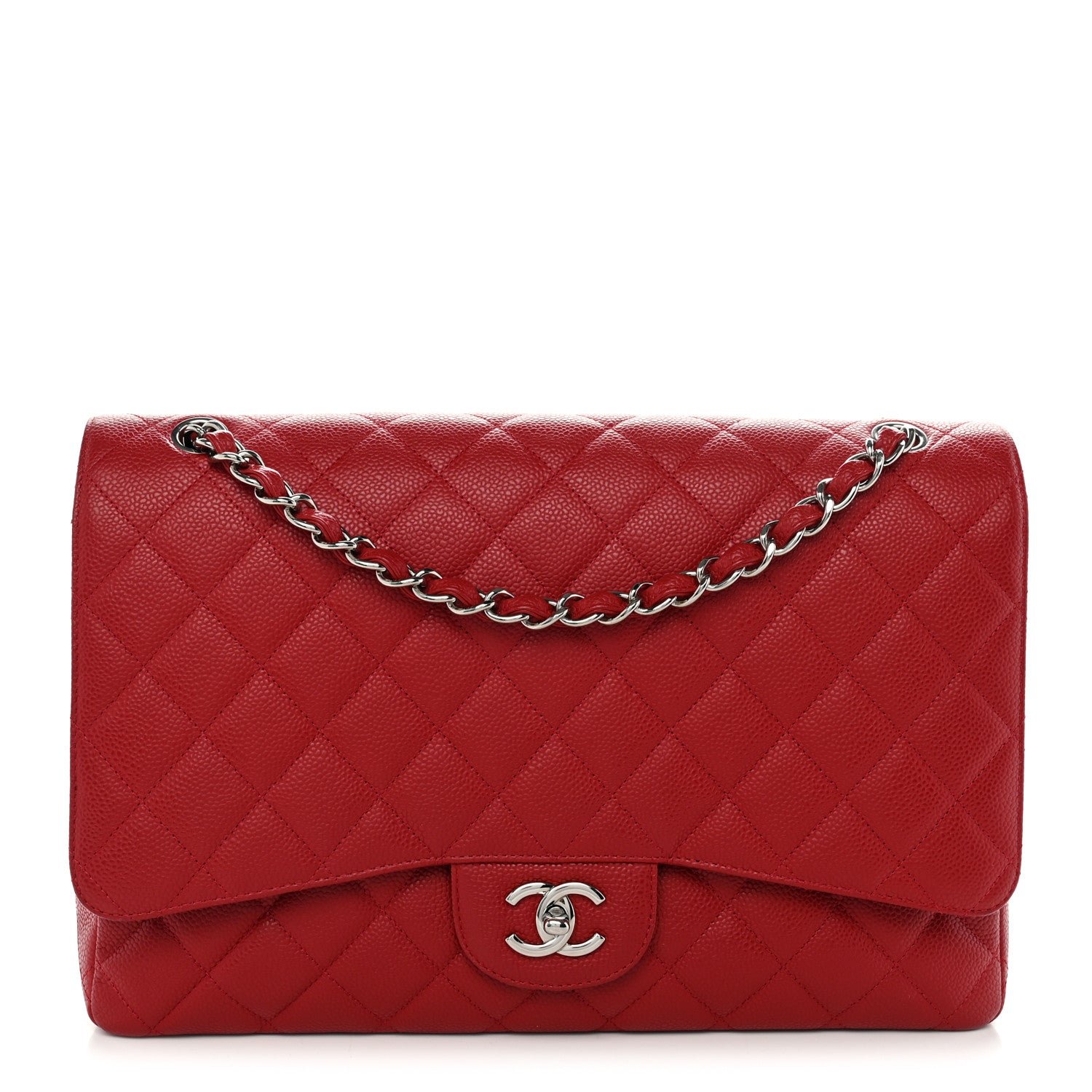 Chanel Caviar Quilted Maxi Single Flap Red