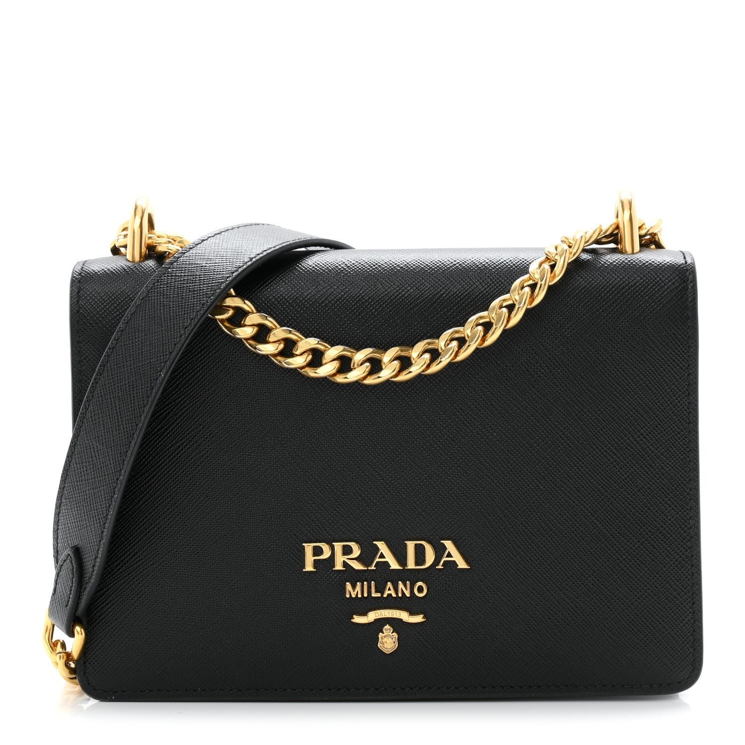 Prada Saffiano Chain Shoulder Bag Black