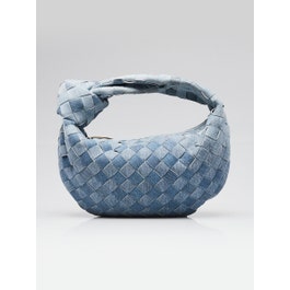 Bottega Veneta Bottega Veneta Blue Denim Printed Leather Intrecciato Woven Mini Jodie Bag