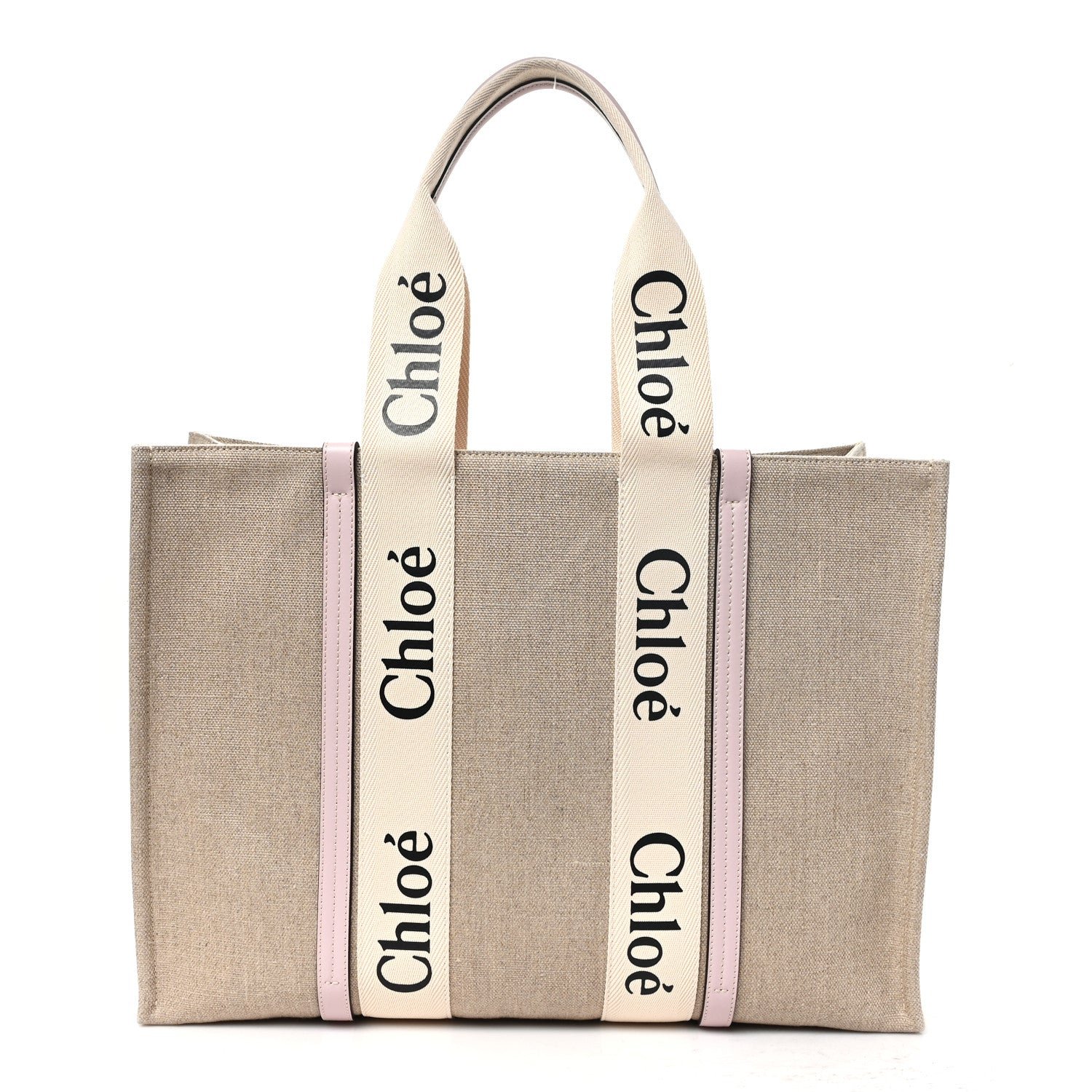 Chloe Linen Calfskin Large Woody Ribbon Tote Cement Pink