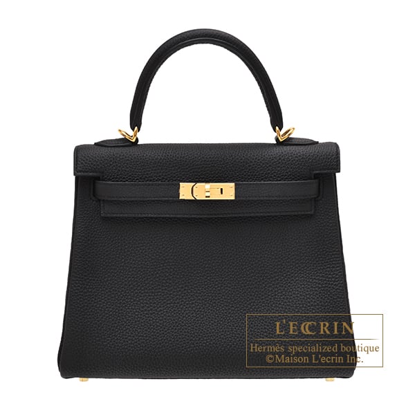 Hermes Kelly bag 25 Retourne Black Togo leather Gold hardware