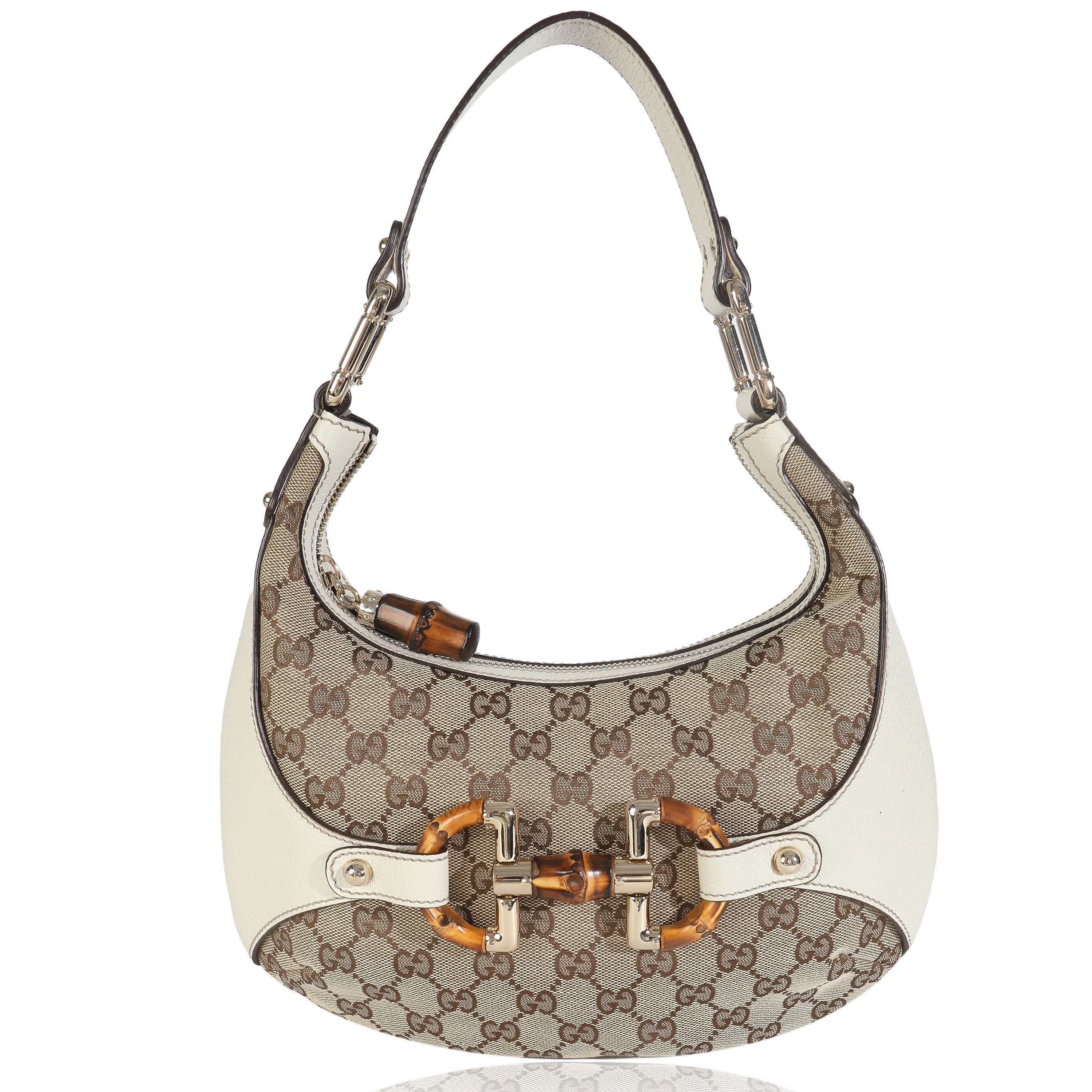 Gucci Ebony GG Canvas Bamboo Small Amalfi Hobo