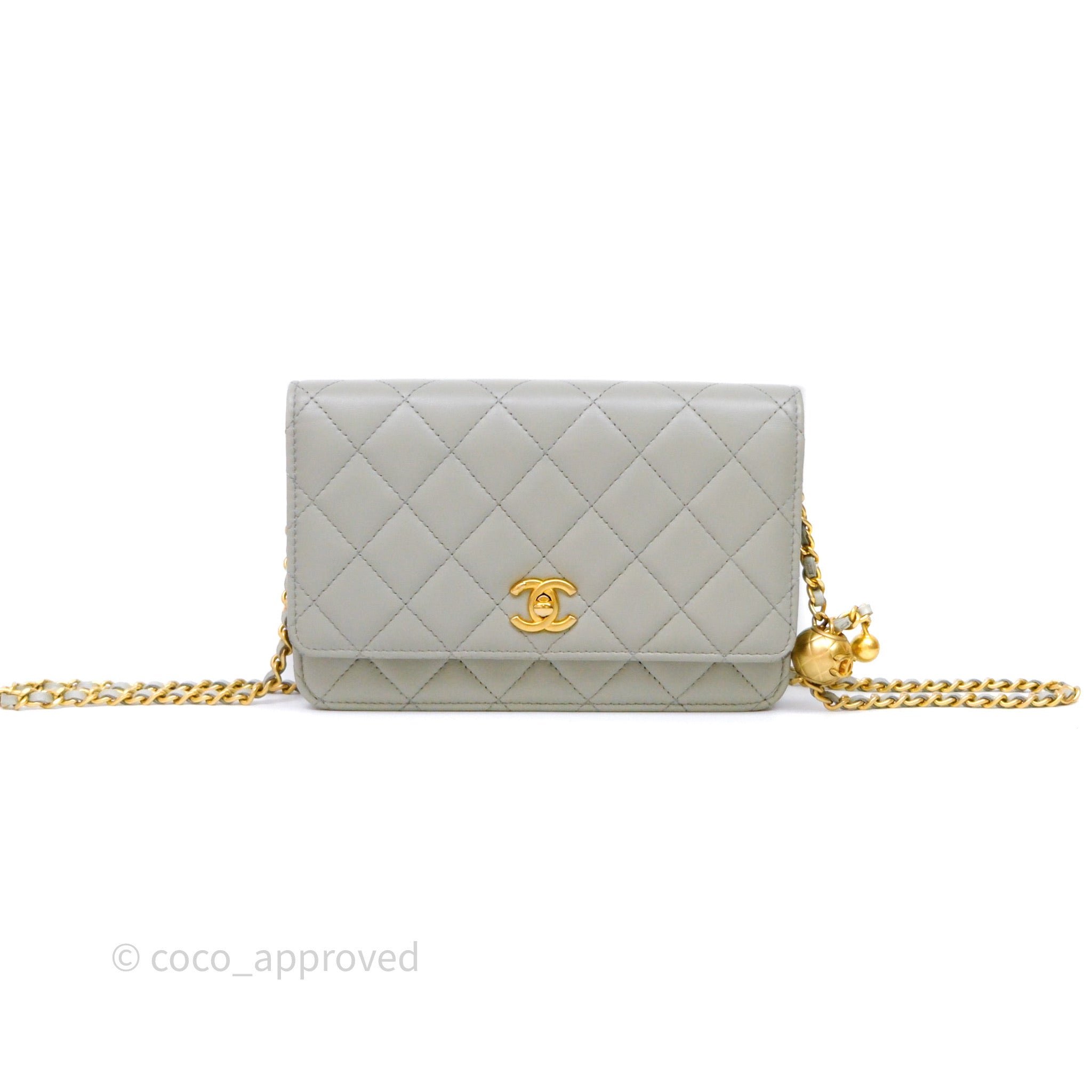 Chanel Chanel Quilted Pearl Crush Wallet on Chain WOC Grey Lambskin Aged Gold Hardware