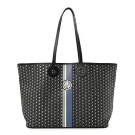 Moynat Grained Calfskin Canvas 1920 Oh! Tote Ruban GM Carbon Silver