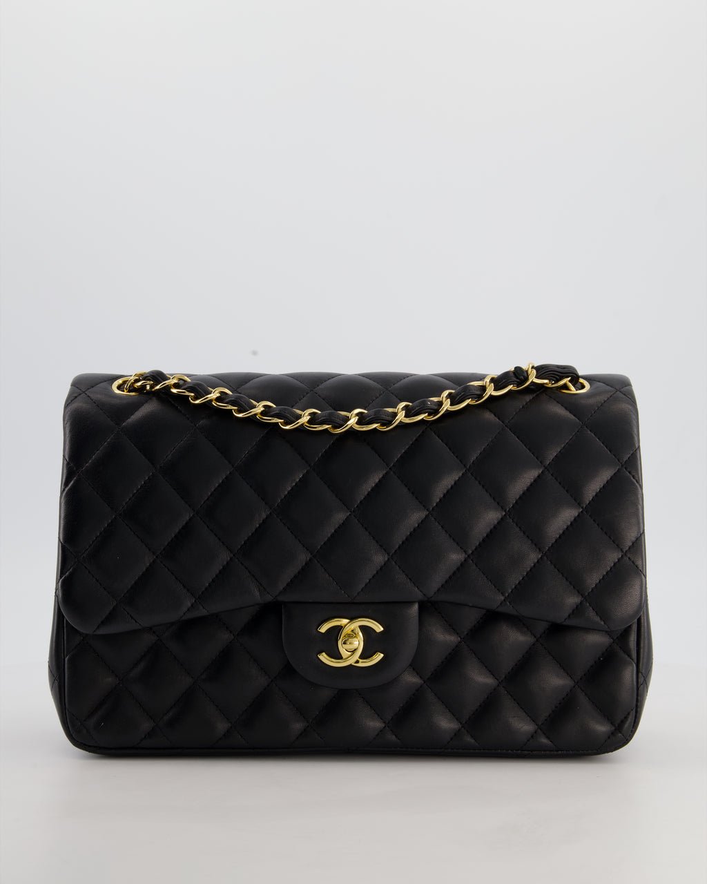 Chanel Classic Jumbo Double Flap Bag in Black Lambskin Leather with Gold Hardware