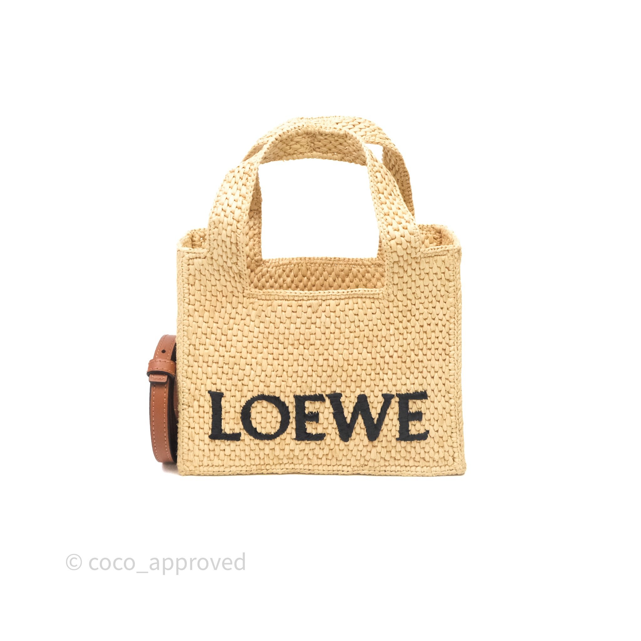 Loewe Small Font Tote Raffia Beige