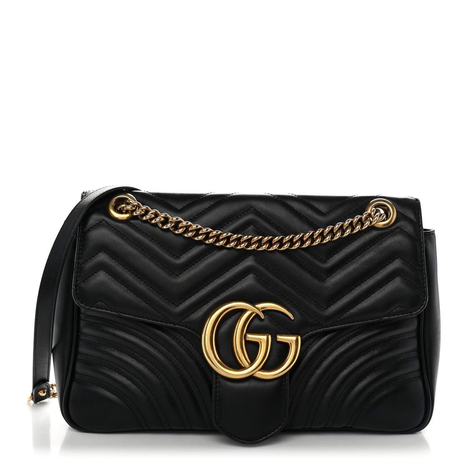 Gucci Calfskin Matelasse Medium GG Marmont Shoulder Bag Black