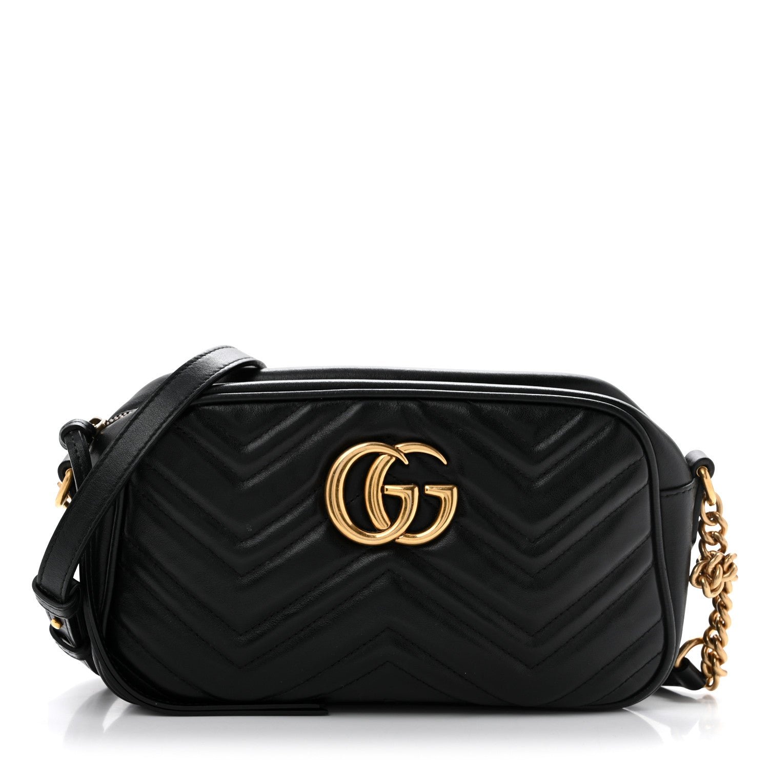 Gucci Calfskin Matelasse Small GG Marmont Chain Shoulder Bag Black