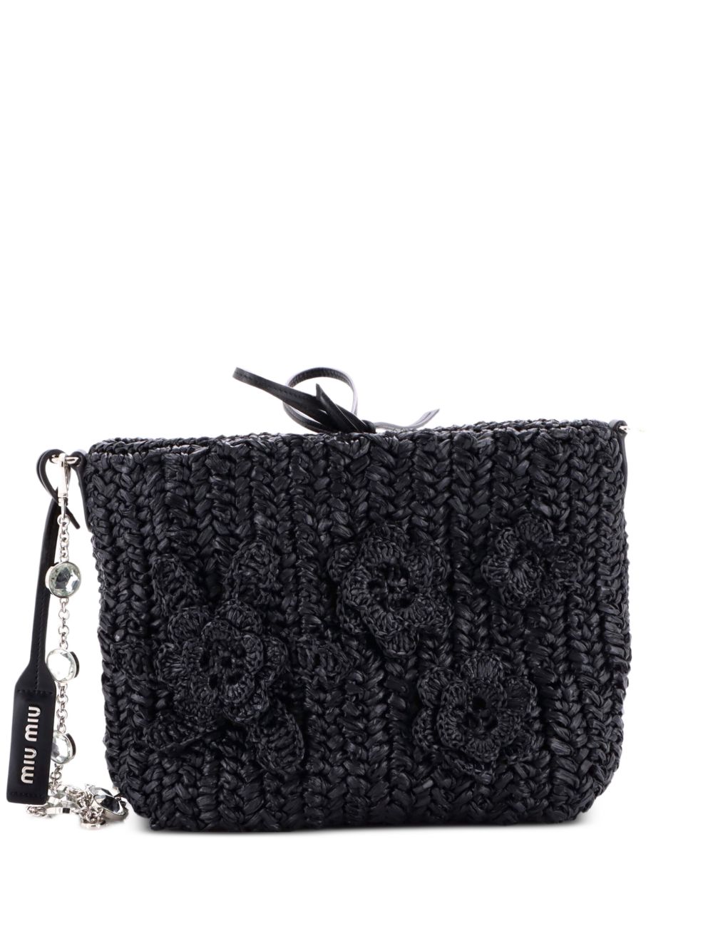 Flower Crystal Chain Woven Raffia shoulder bag