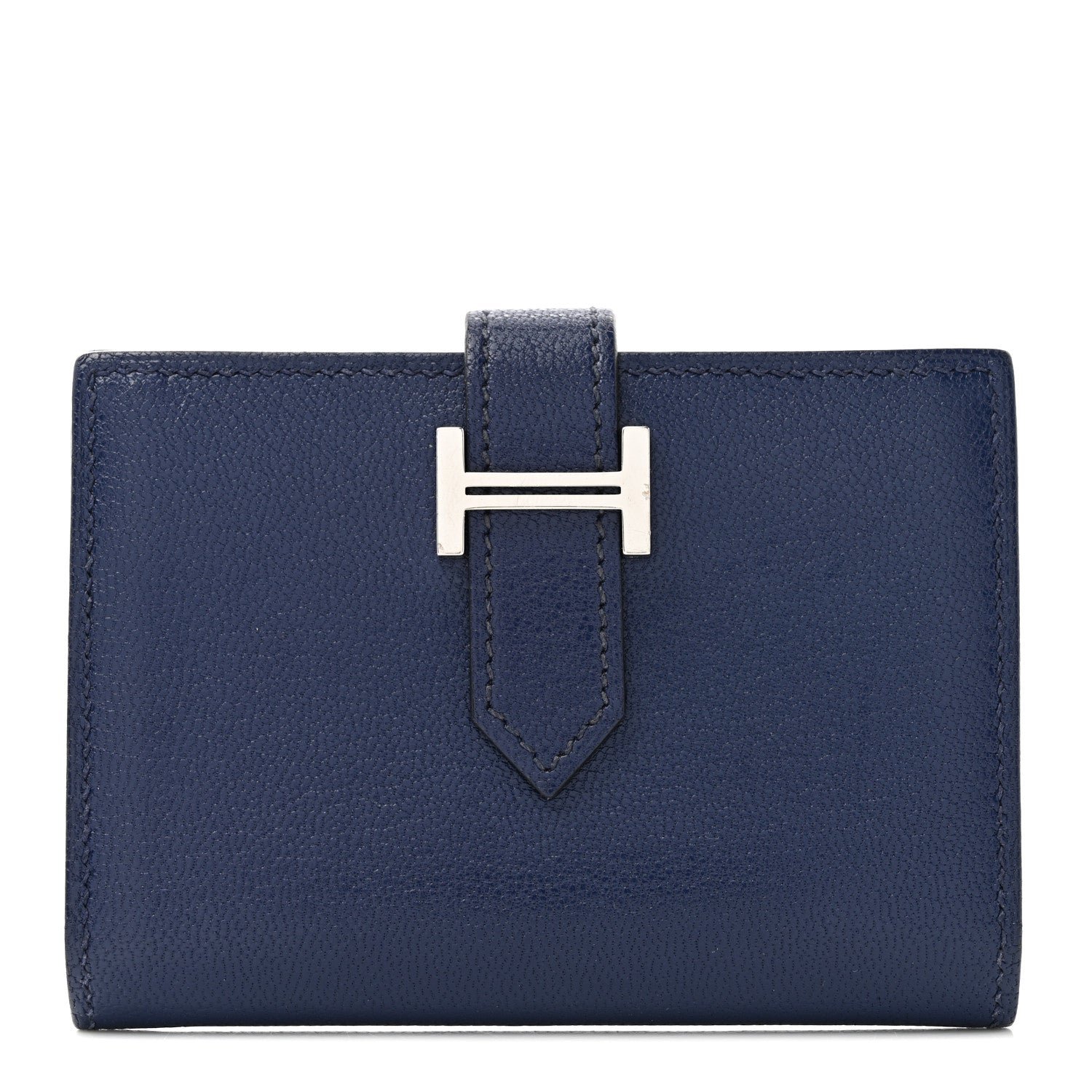 Hermes Chevre Mysore Bearn Card Holder Wallet Bleu Encre