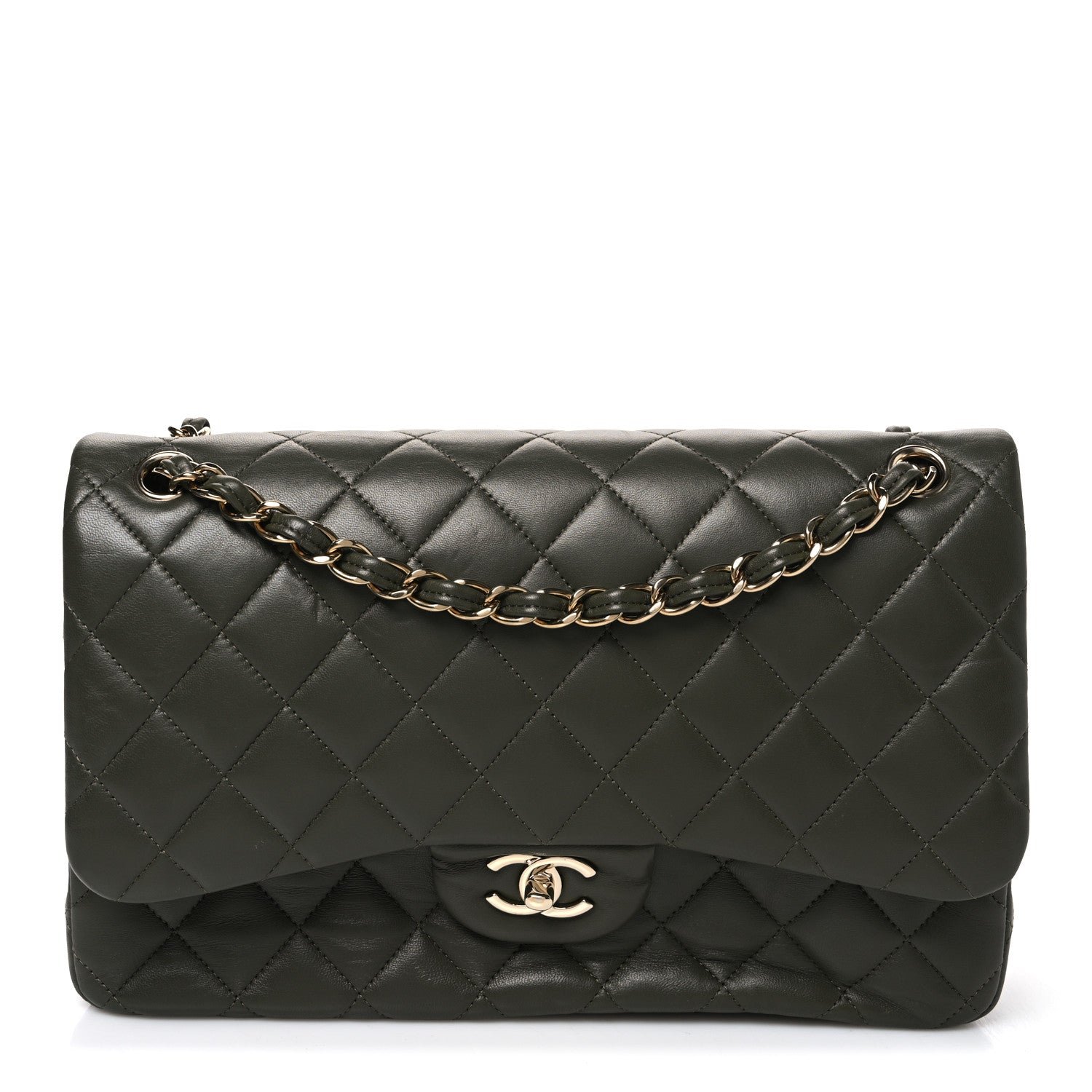 Chanel Lambskin Quilted Jumbo Double Flap Green