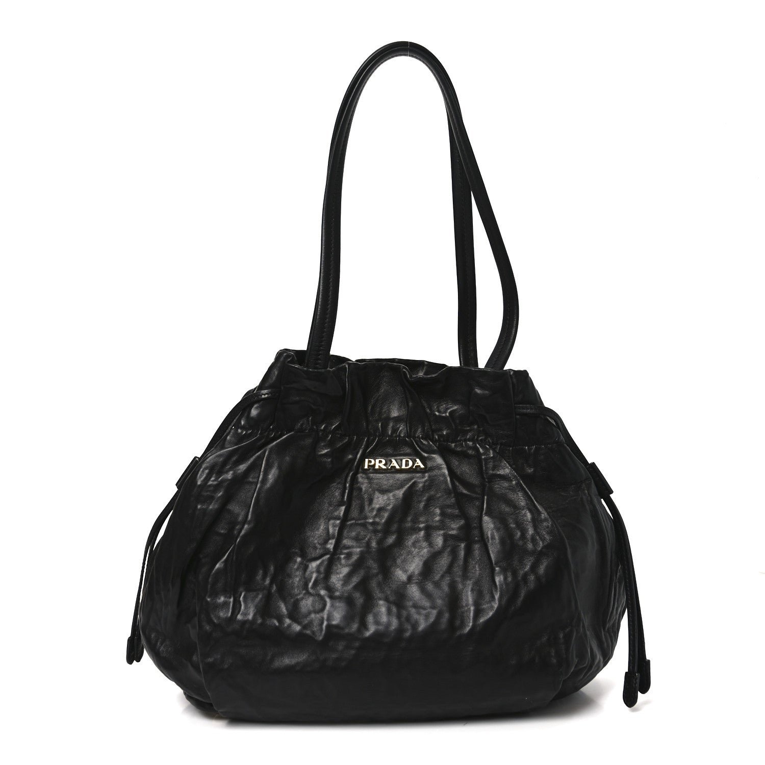 Prada Nappa Antique Drawstring Tote Black