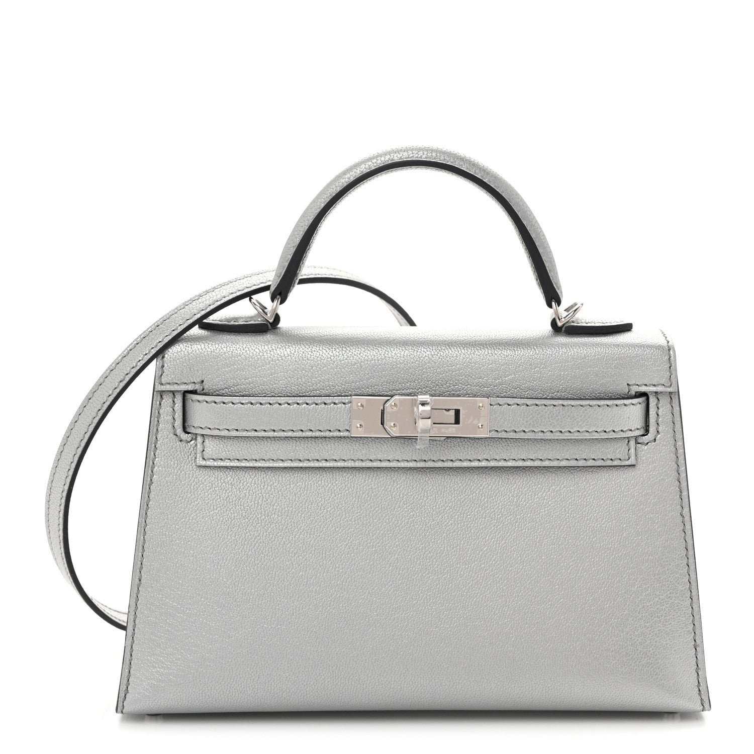 Hermes Metallic Chevre Chamkilight Mini Kelly Sellier 20 Argent