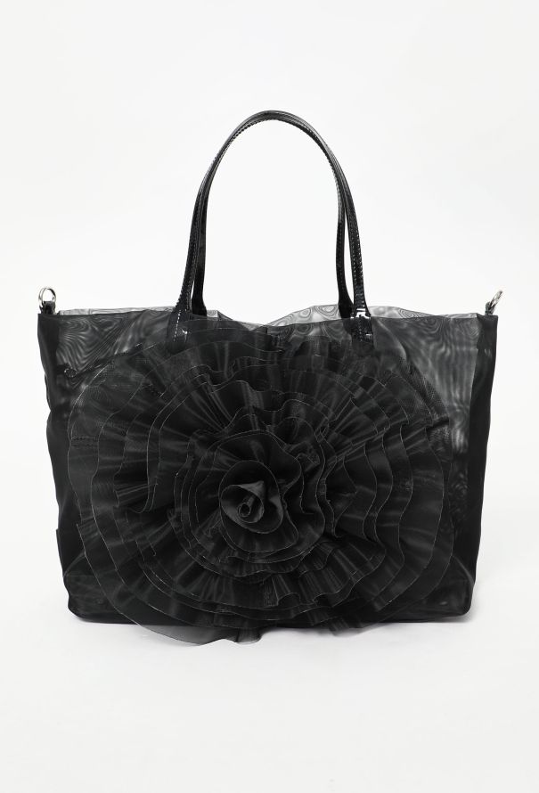 Valentino Black Mesh Floral Tote Bag