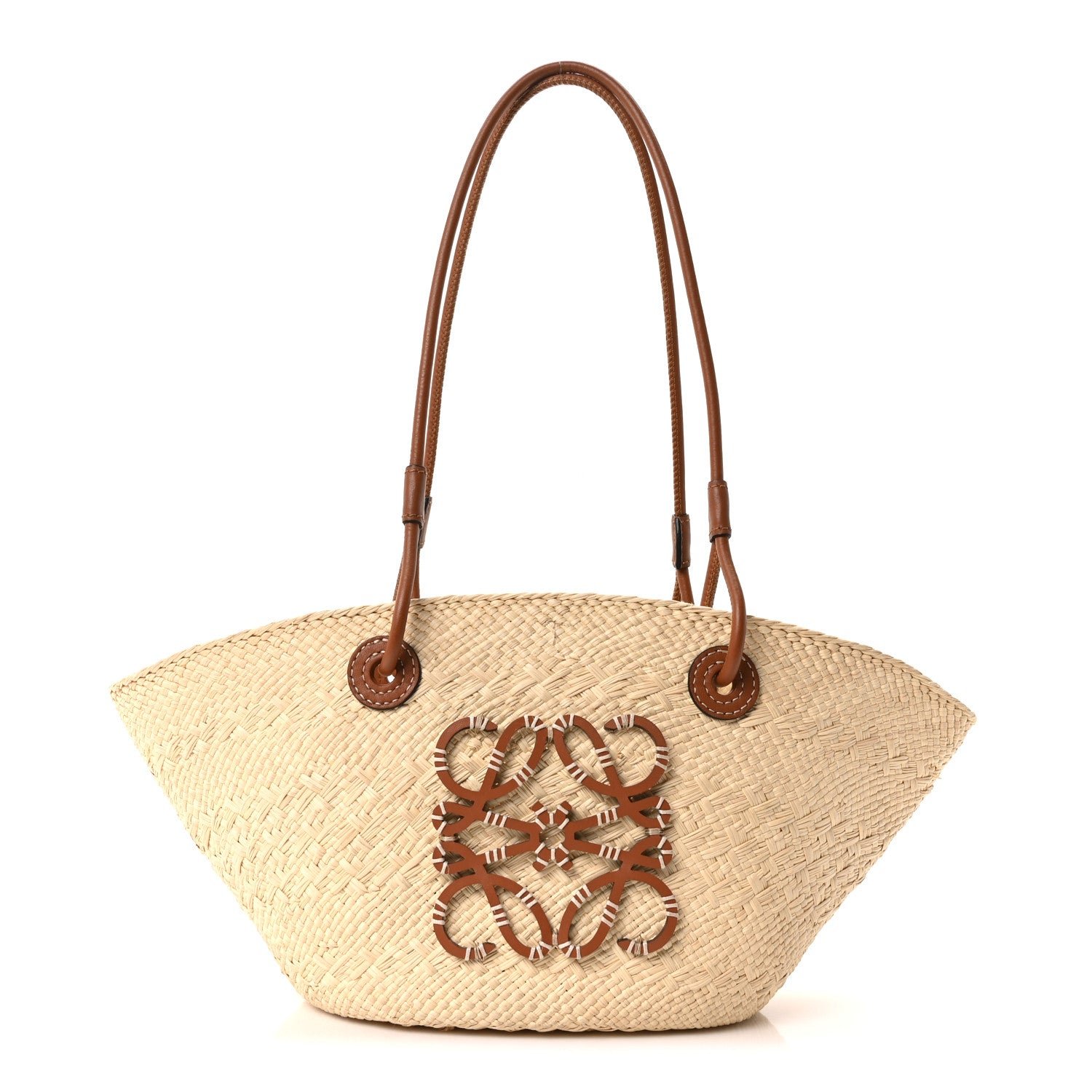 Iraca Palm Calfskin Small Anagram Basket Bag Natural Tan