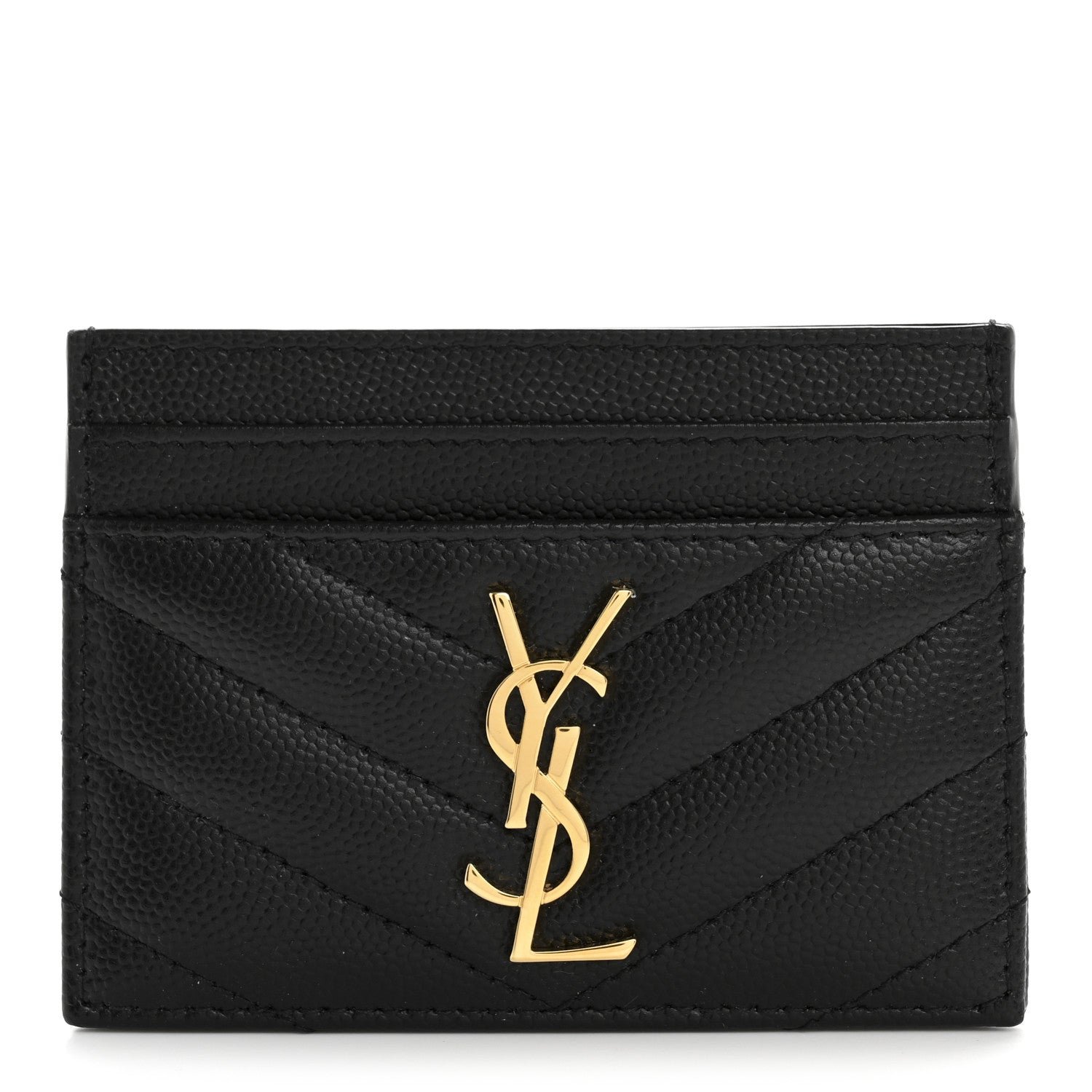 Saint Laurent Grain De Poudre Matelasse Chevron Monogram Credit Card Case Black