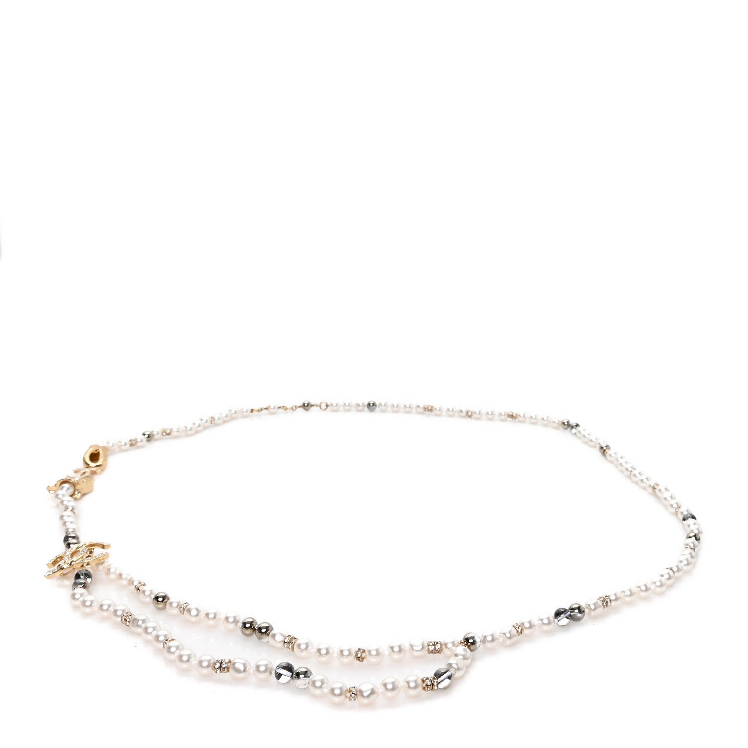 Chanel Pearl Crystal Charms CC Belt Gold Pearly White