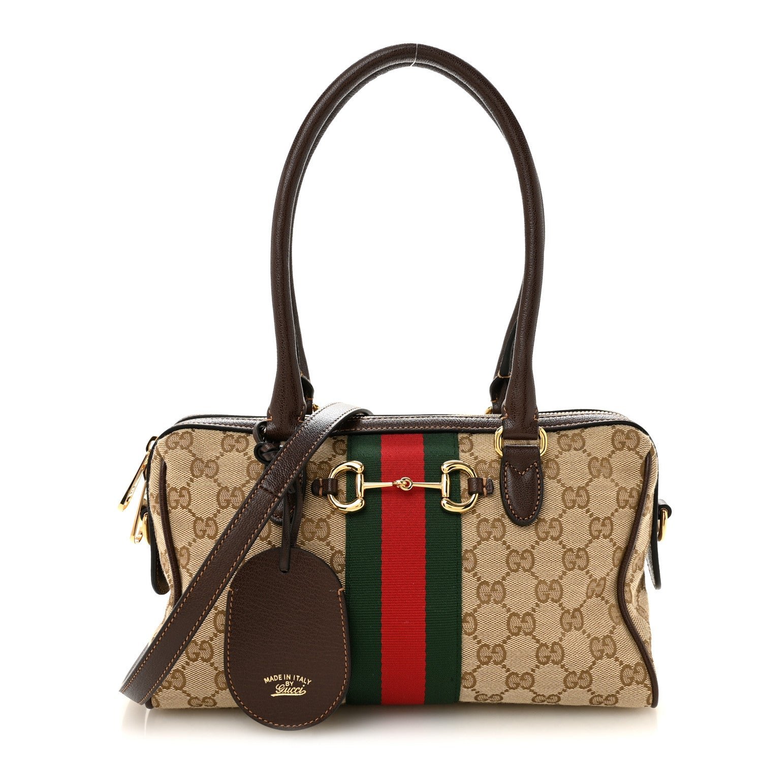 Gucci GG Monogram Web Medium Borsetto Boston Sand Brown