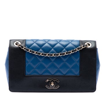 Medium Bicolor Lambskin Mademoiselle Double Flap