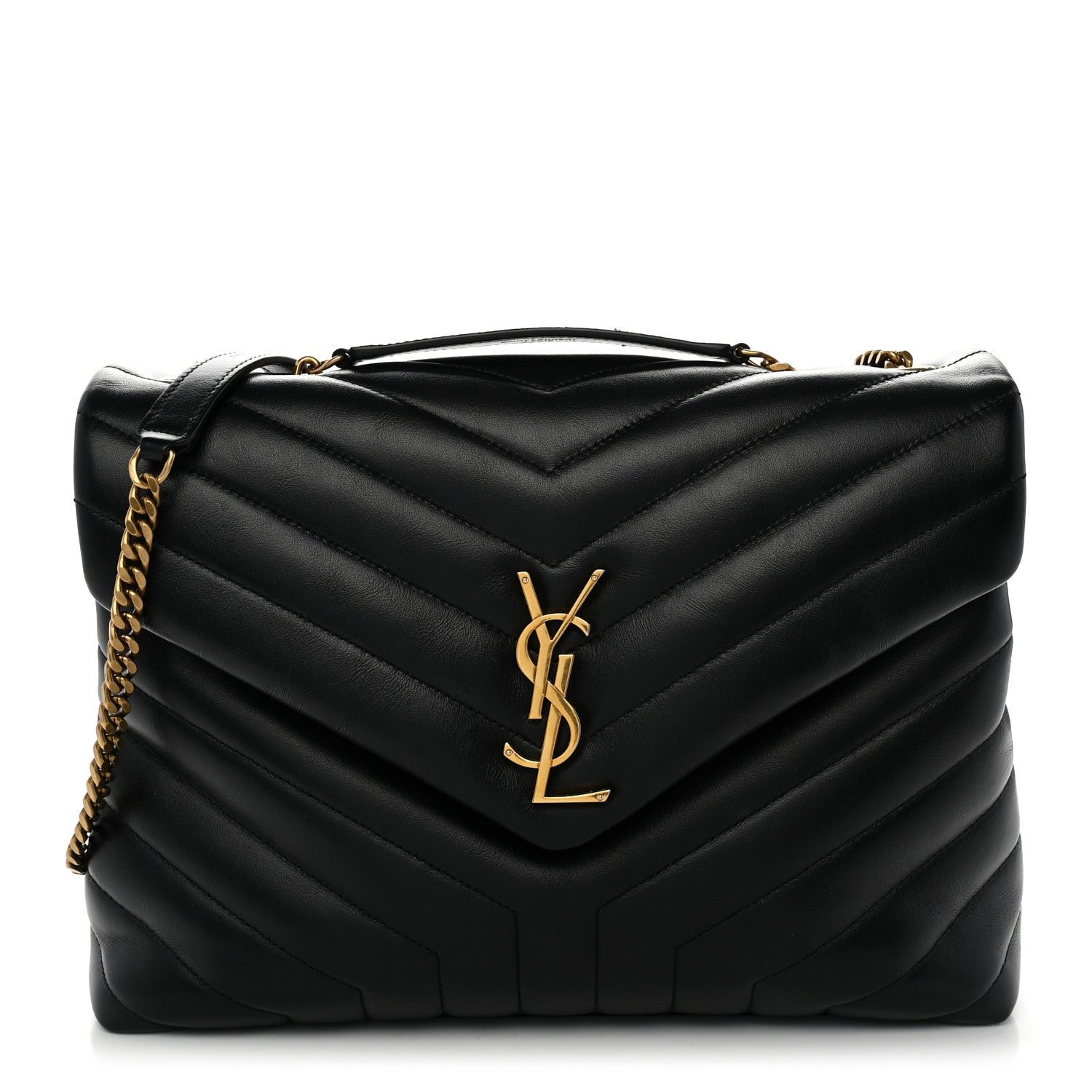 Saint Laurent Calfskin Y Quilted Monogram Medium Loulou Chain Satchel Black