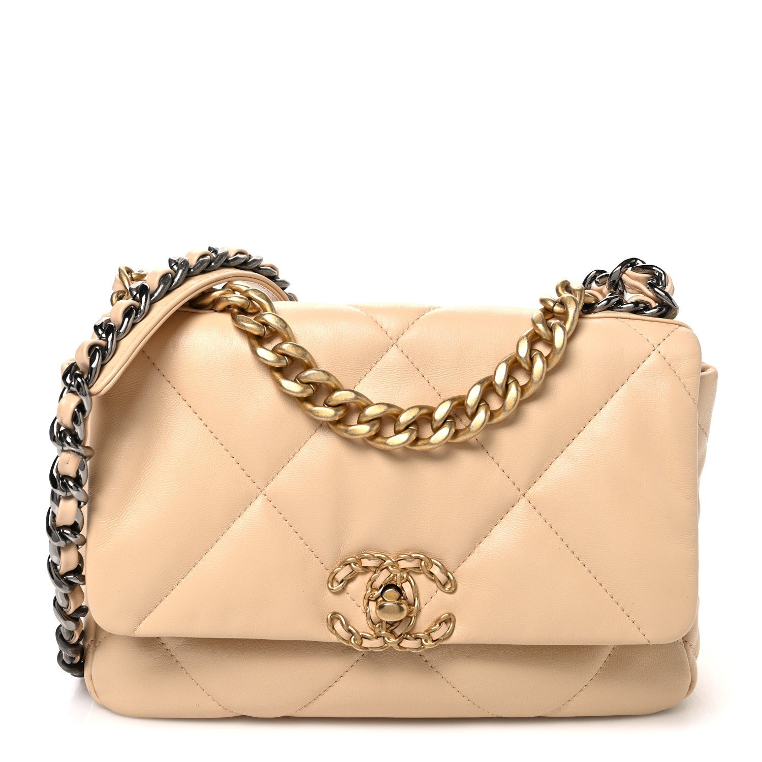 Chanel Goatskin Quilted Medium Chanel 19 Flap Beige