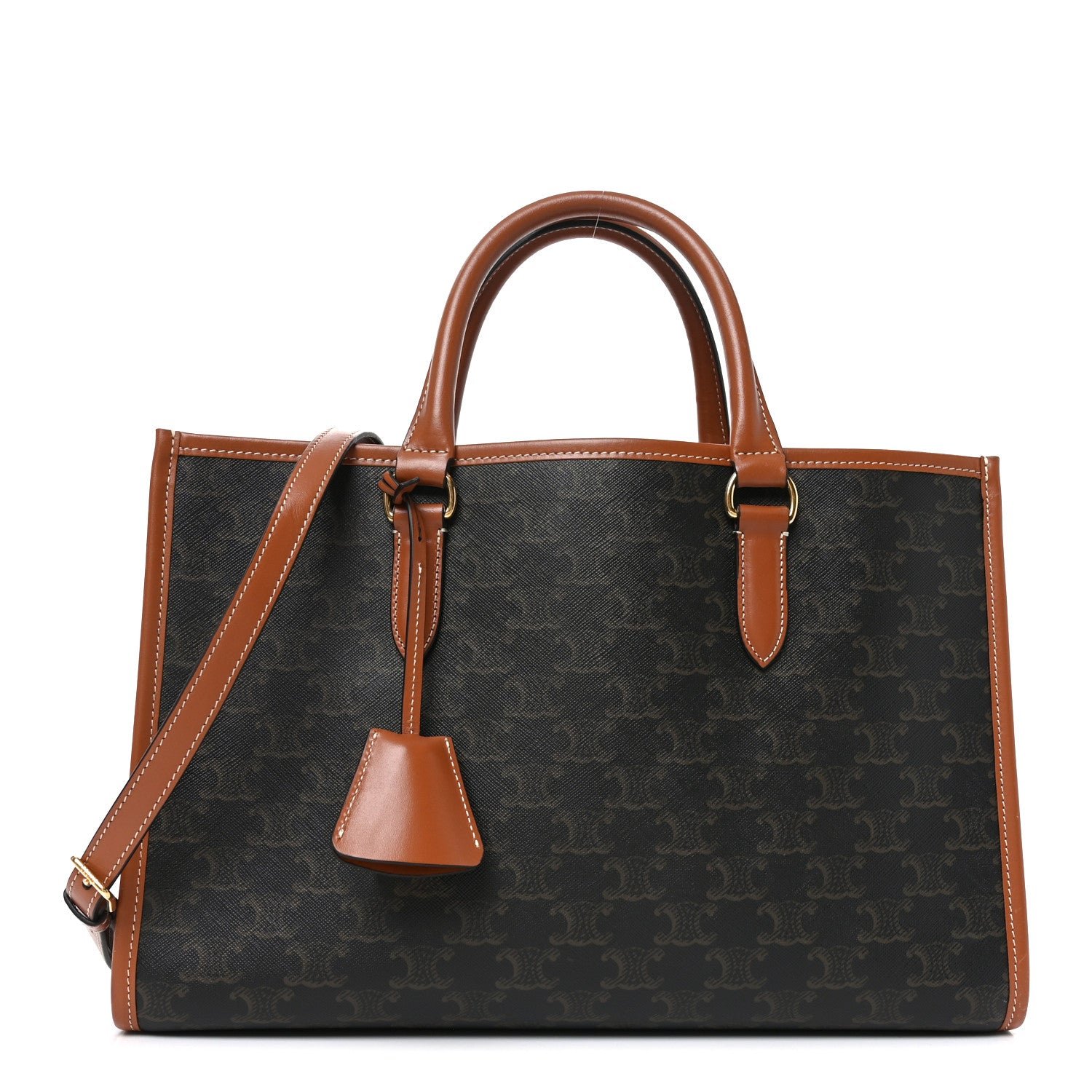 Celine Celine Triomphe Canvas Calfskin Mini Horizontal Cabas Tan