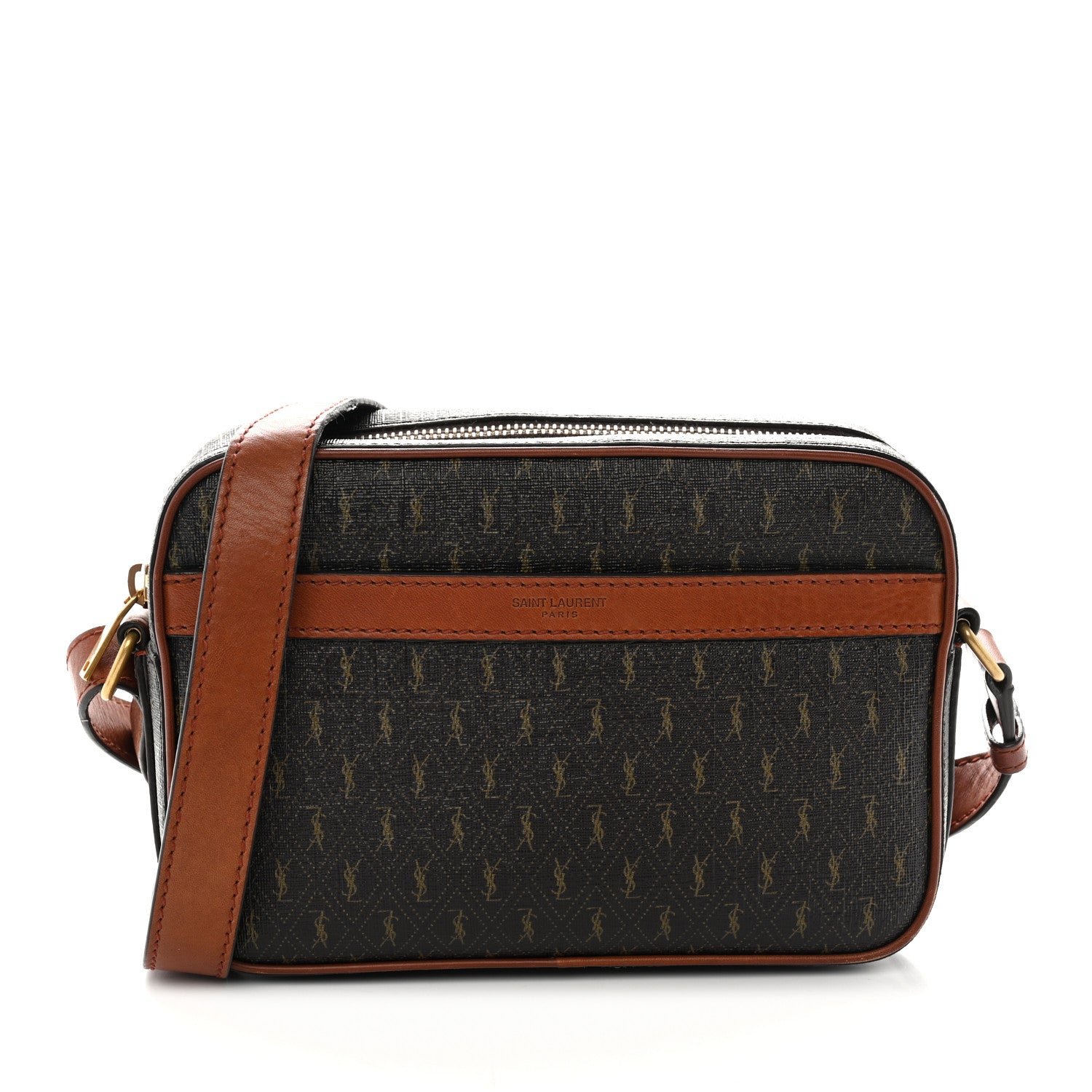 Saint Laurent Canvas Smooth Calfskin Le Monogramme Camera Bag Chestnut