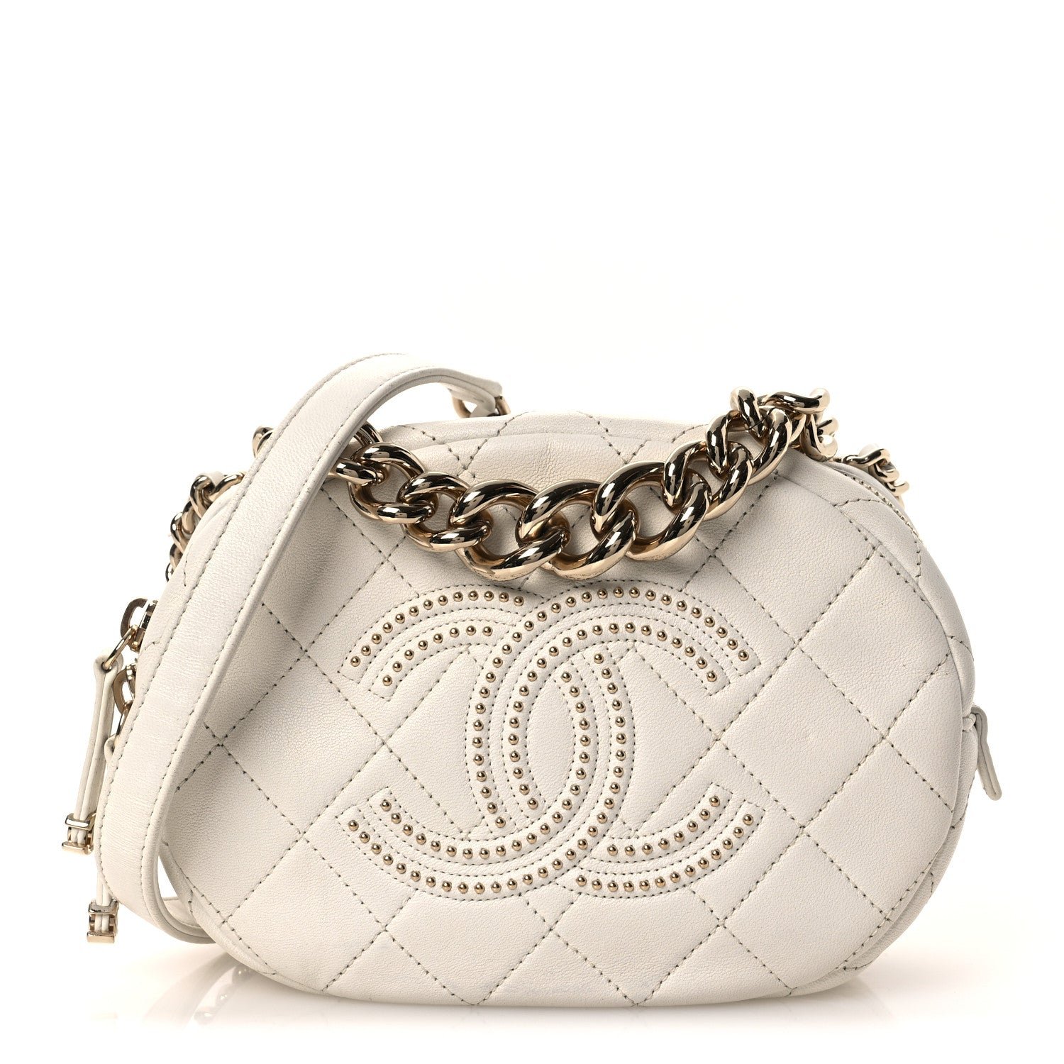 Chanel Lambskin Quilted Studded Case White