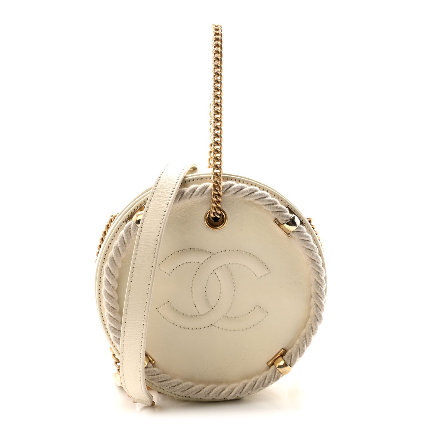 Chanel Crumpled Calfskin Cotton Small En Vogue Round Bag White