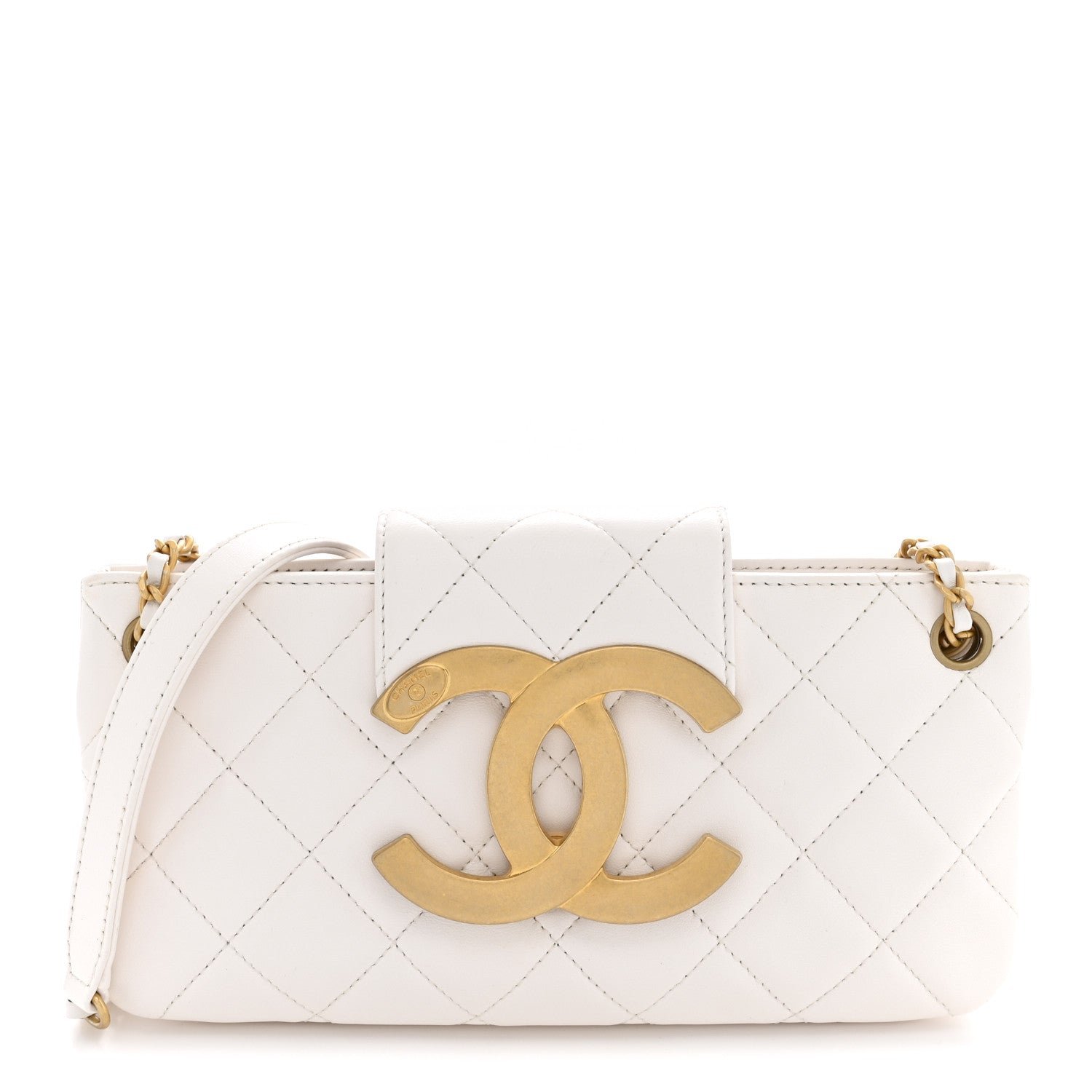Chanel Lambskin Quilted Giant CC Baguette Bag White