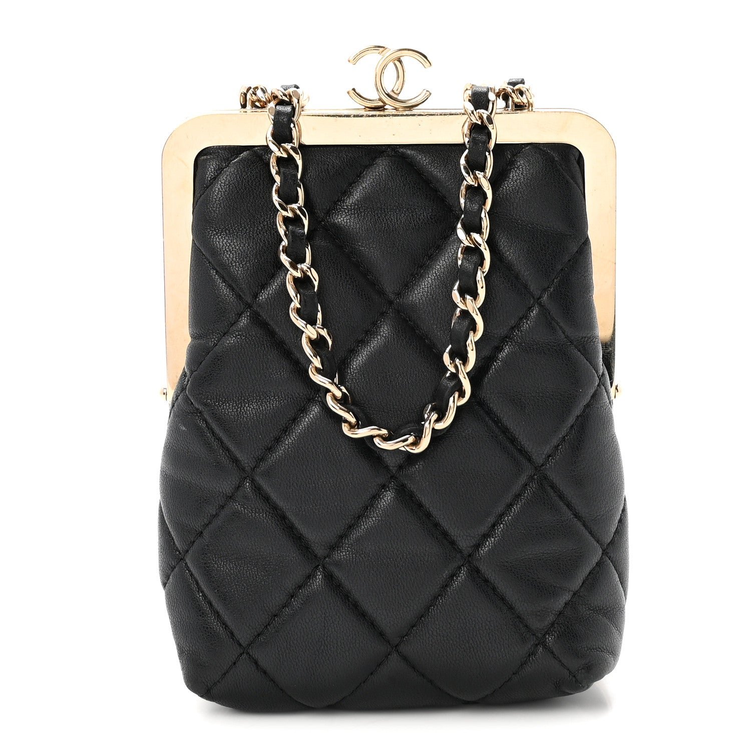 Chanel Lambskin Plexi Quilted CC Evening Clutch With Chain Black