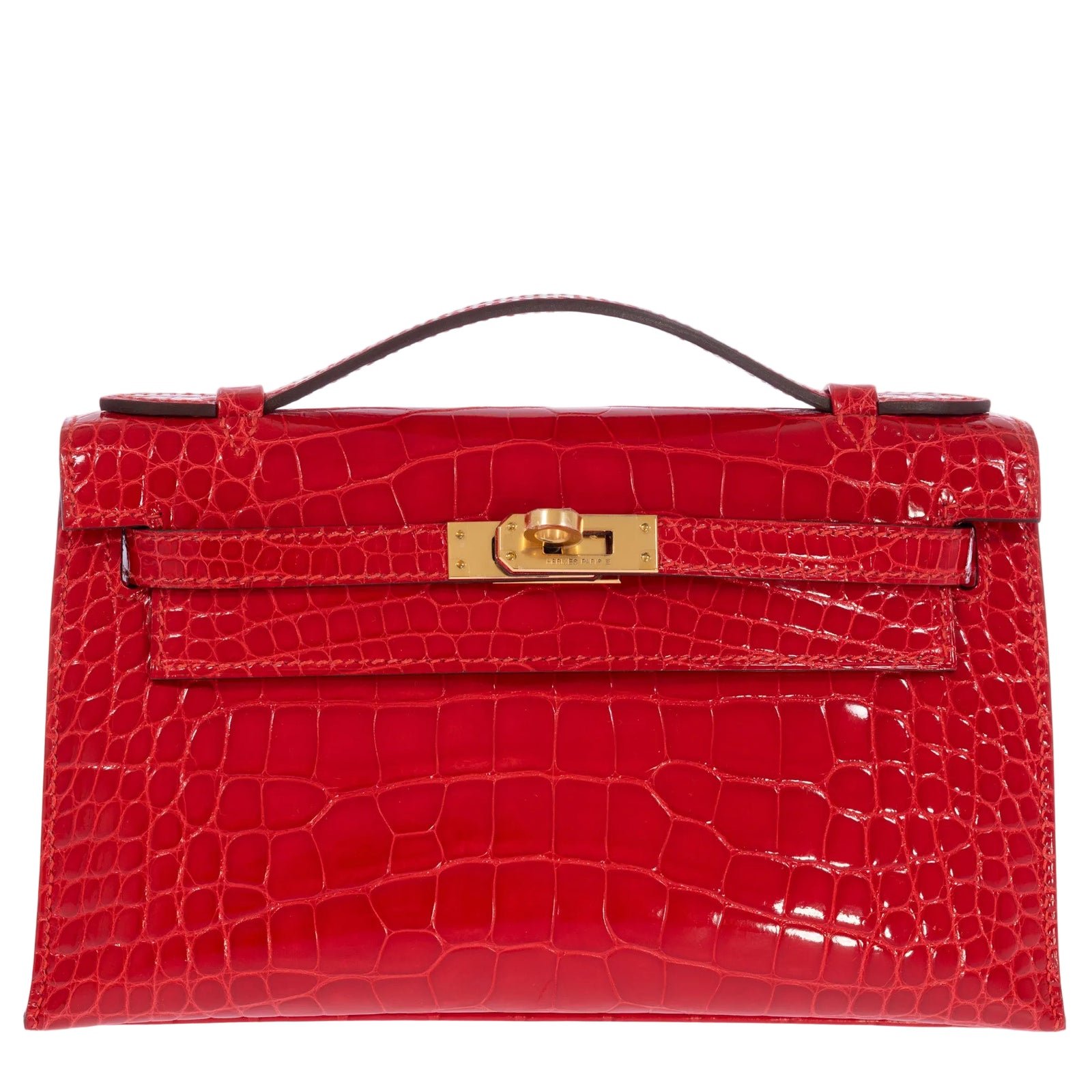 Hermès Kelly Pochette Geranium Shiny Alligator Gold Hardware