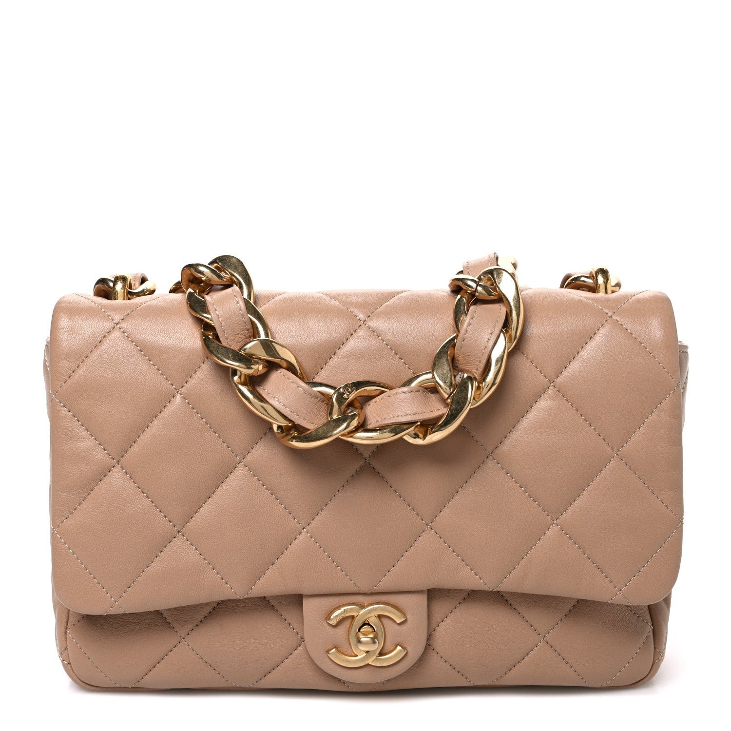 Chanel Lambskin Quilted Large CC Funky Town Flap Beige