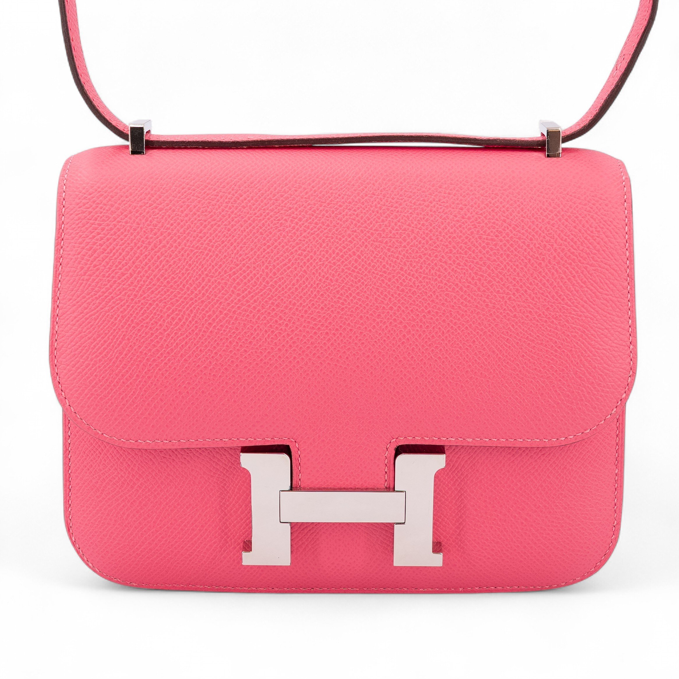 Very Good ( Rank A) HERMÈS Constance Mini Rose Azalee (8W) Epsom Palladium hardware D (2019)