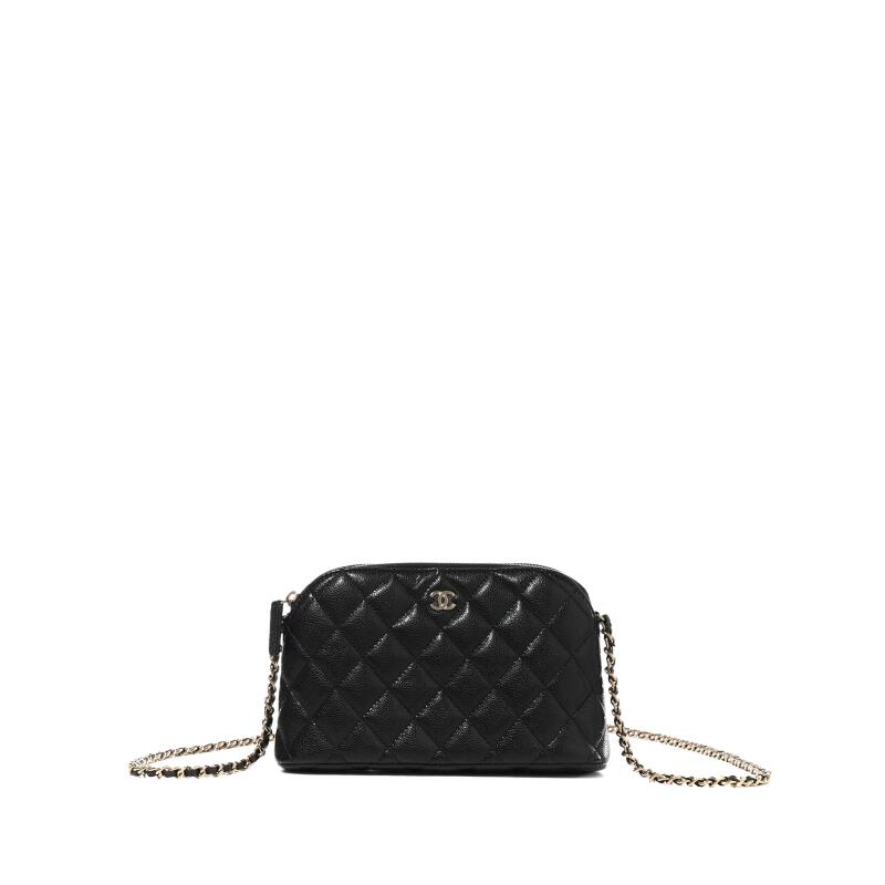 Chanel Black Quilted Caviar Clutch With Chain Gold Hardware