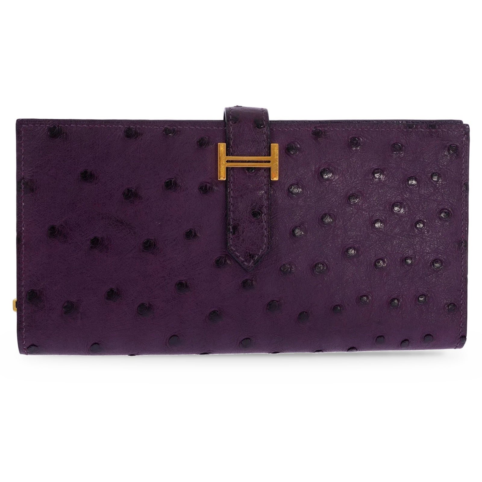 Hermès Béarn Wallet Violine Ostrich Gold Hardware