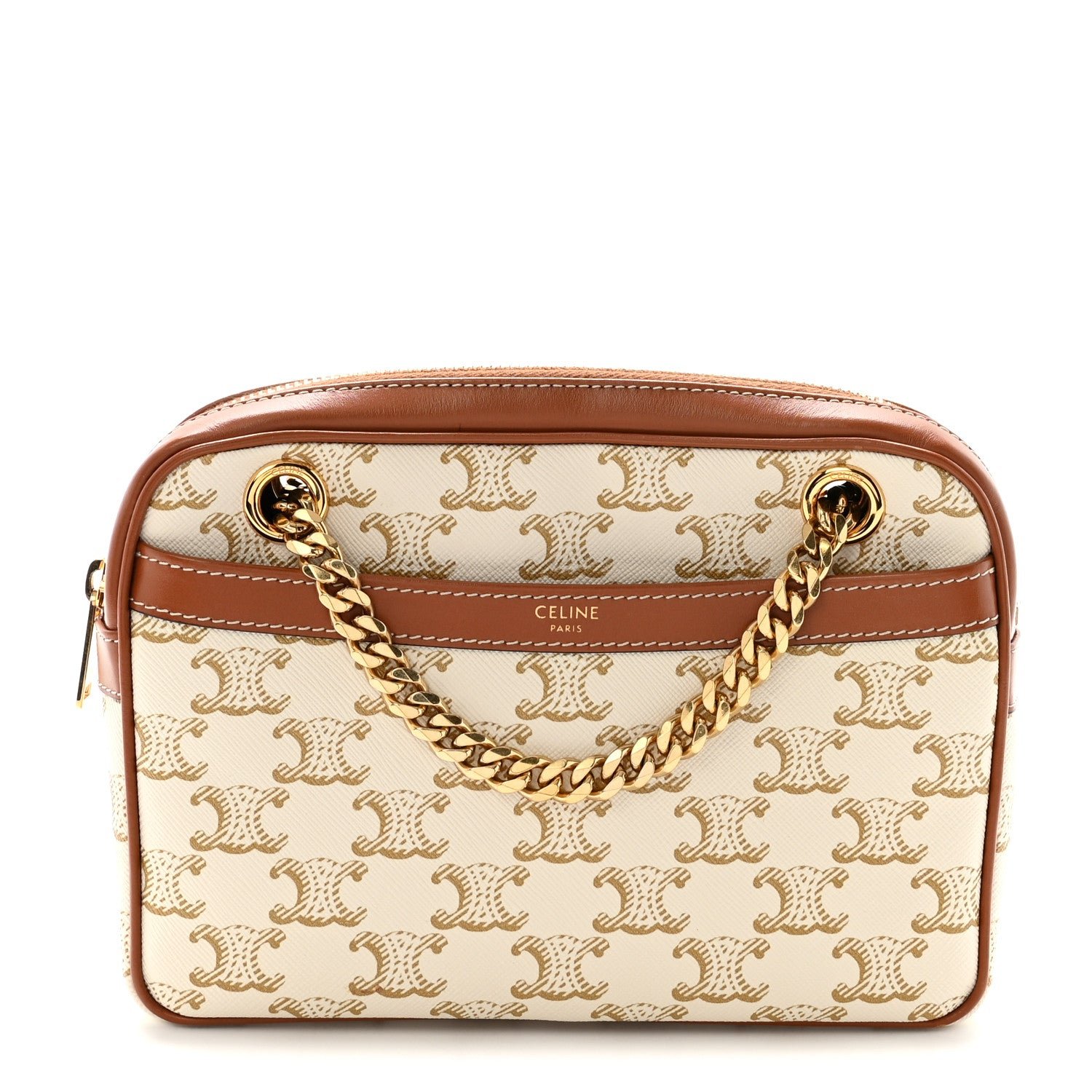 Celine Calfskin Triomphe Canvas Small Patapans White
