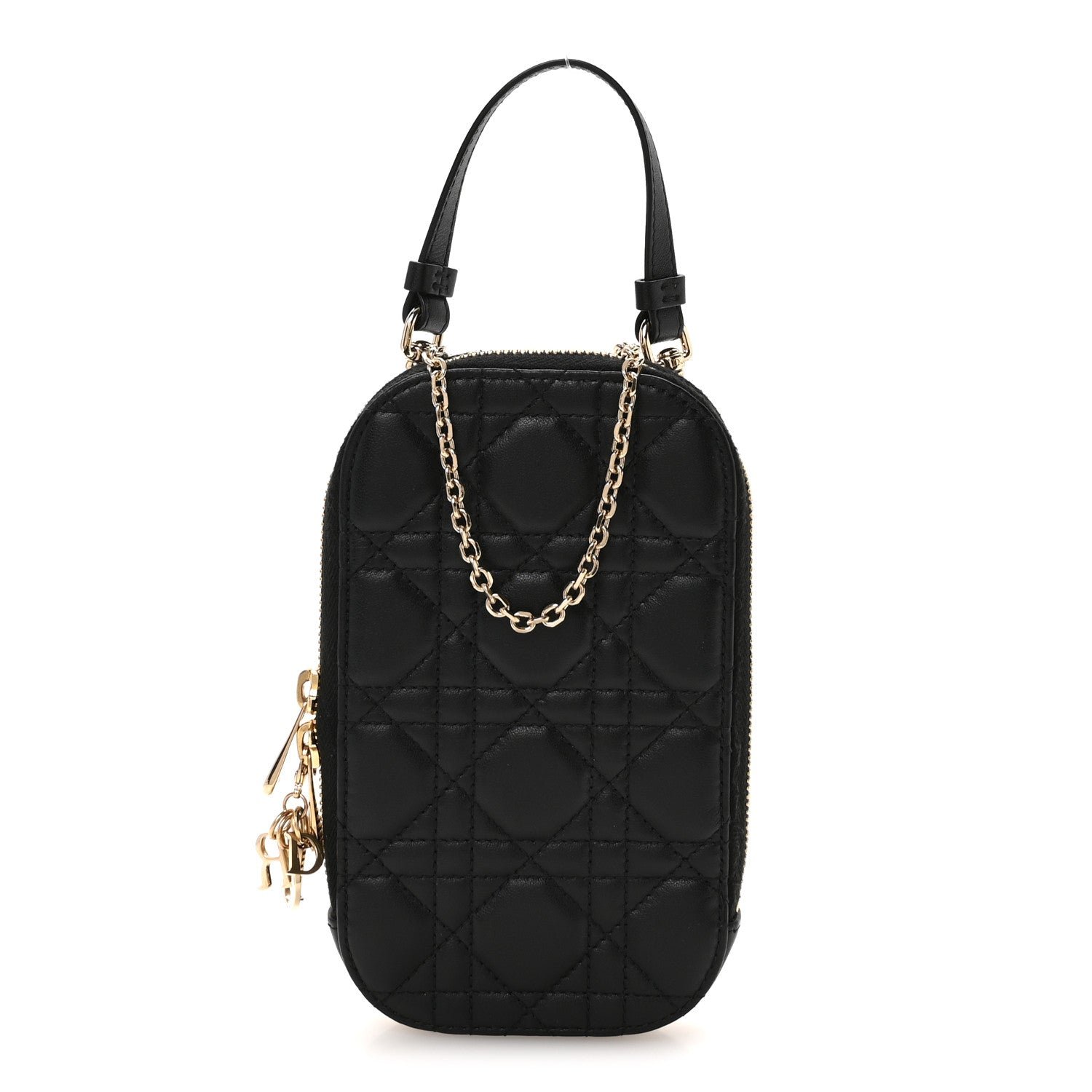 Christian Dior Lambskin Cannage Lady Dior Phone Holder Black